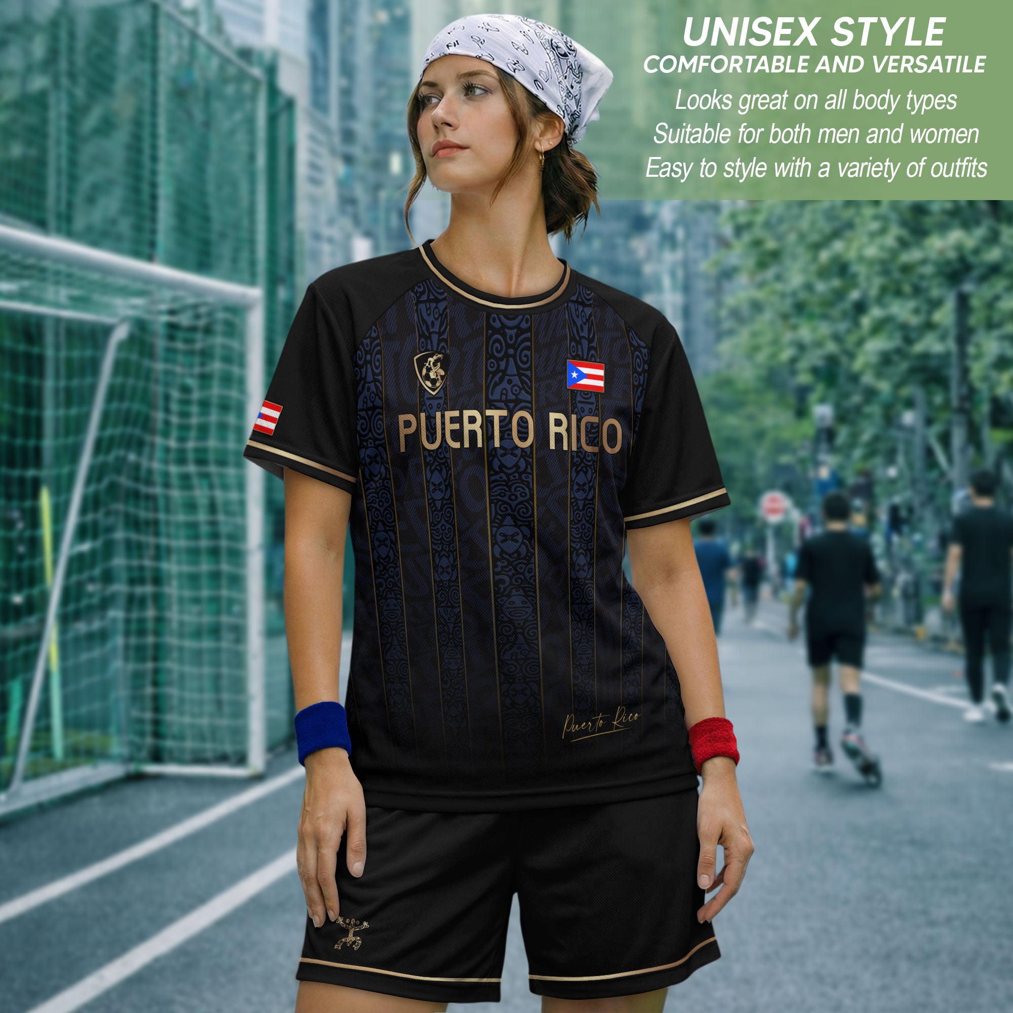 Navy Puerto Rico Soccer Jersey Taino Heritage Gold Coqui Print Boricua Football Shirt Men