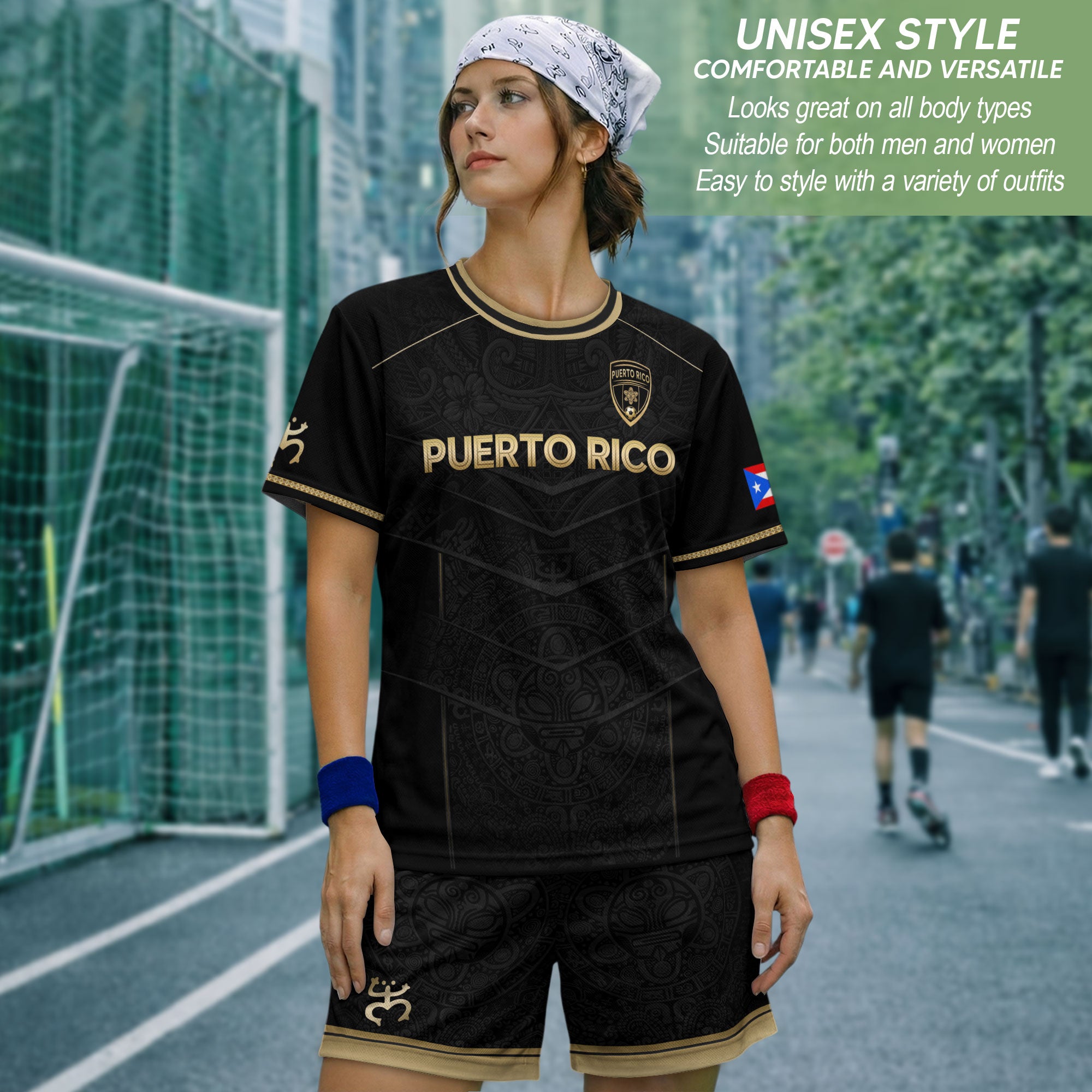 Puerto Rico Soccer Jersey - Black Gold Design with Lion Symbol & Puerto Rico Flag