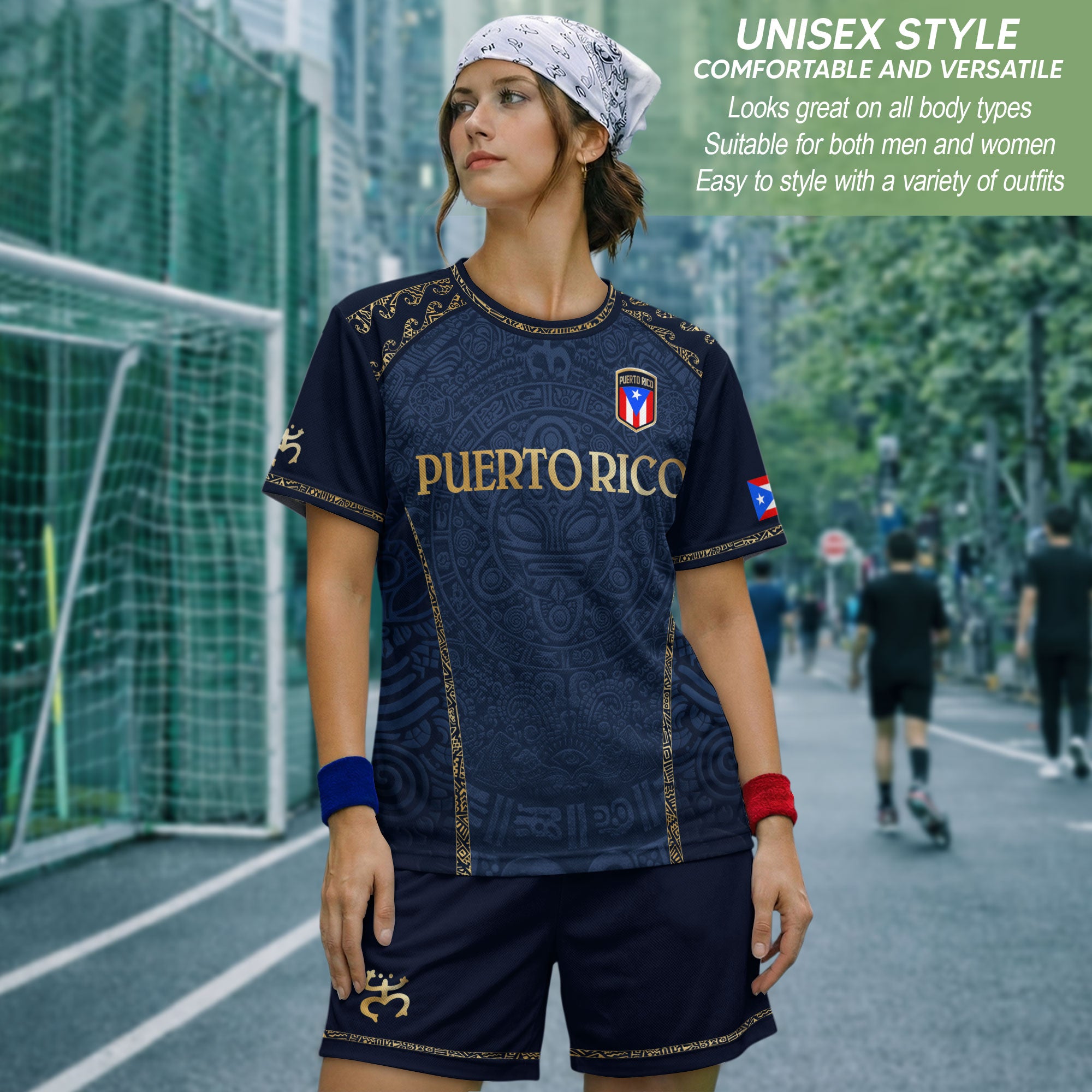 Puerto Rico Soccer Jersey - Navy and Gold Taino Sun Heritage Football Shirt