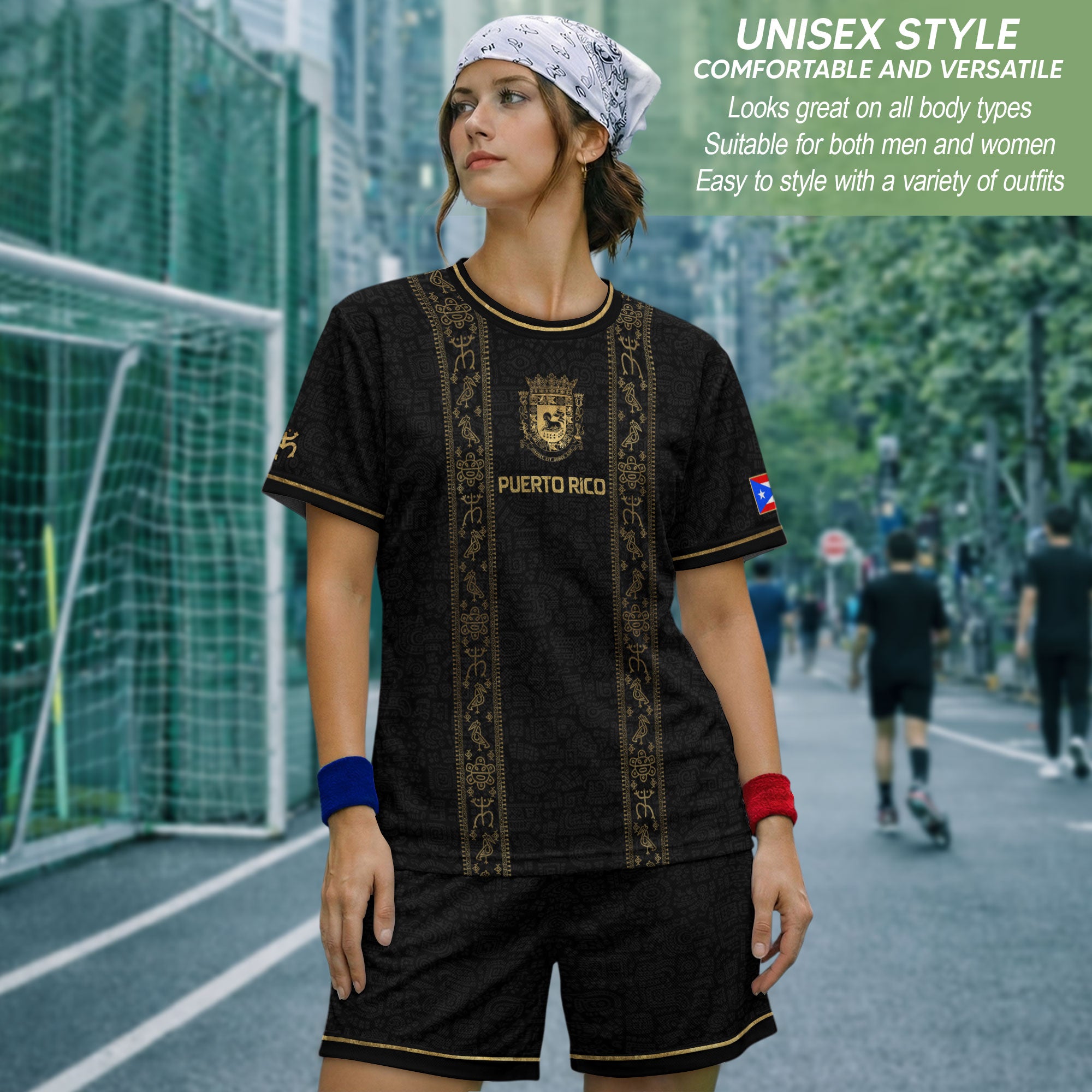 Puerto Rico Soccer Jersey - Coat of Arms & Taino Petroglyphs Black Heritage Shirt