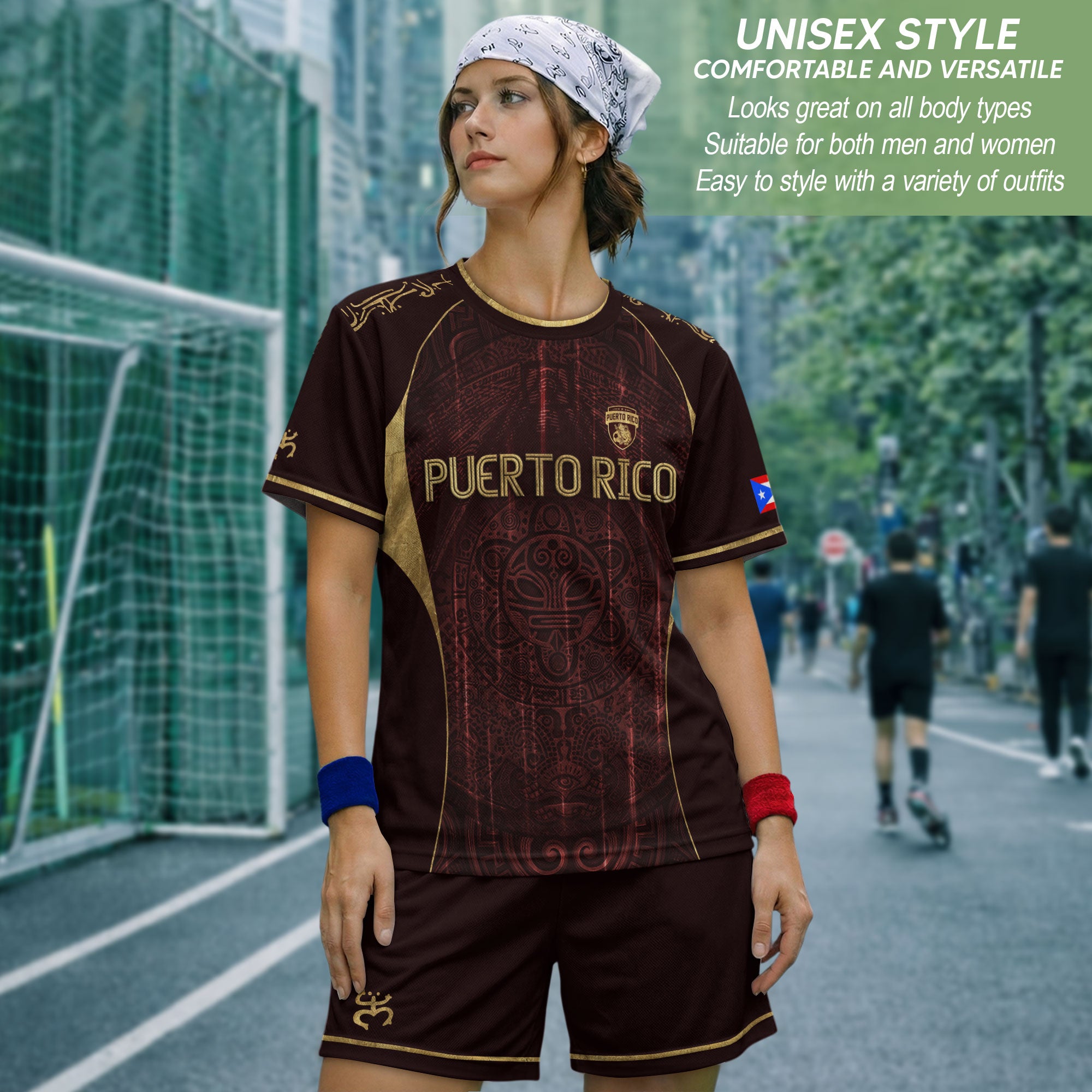 Puerto Rico Soccer Jersey - Elite Maroon Gold Edition Taino Symbol Training Heritage Shirt