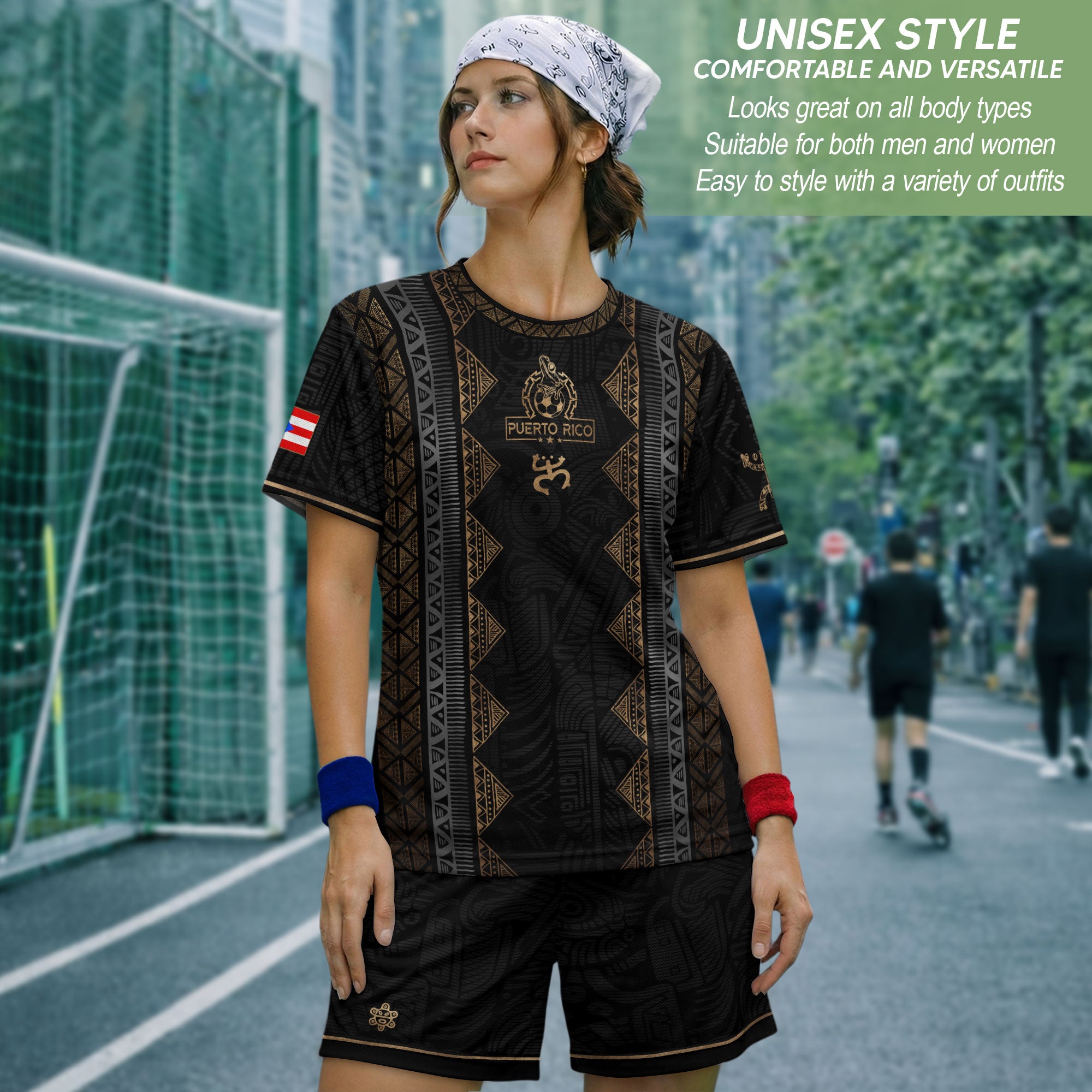 Black Puerto Rico Soccer Jersey - Vertical Taino Tribal Stripe Coqui Heritage Shirt