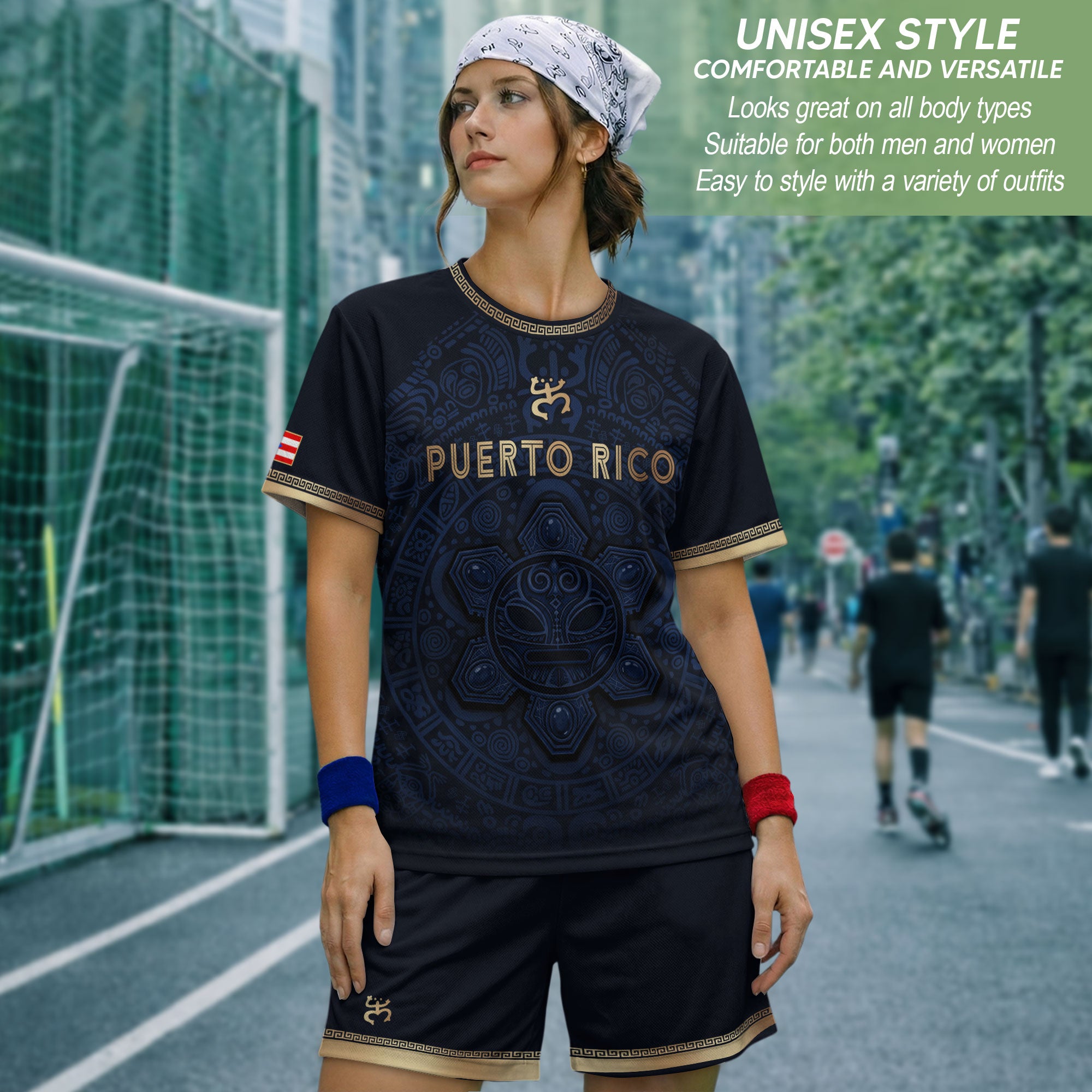 Puerto Rico Soccer Jersey Navy Gold Taino Sun Pattern National Pride Gear