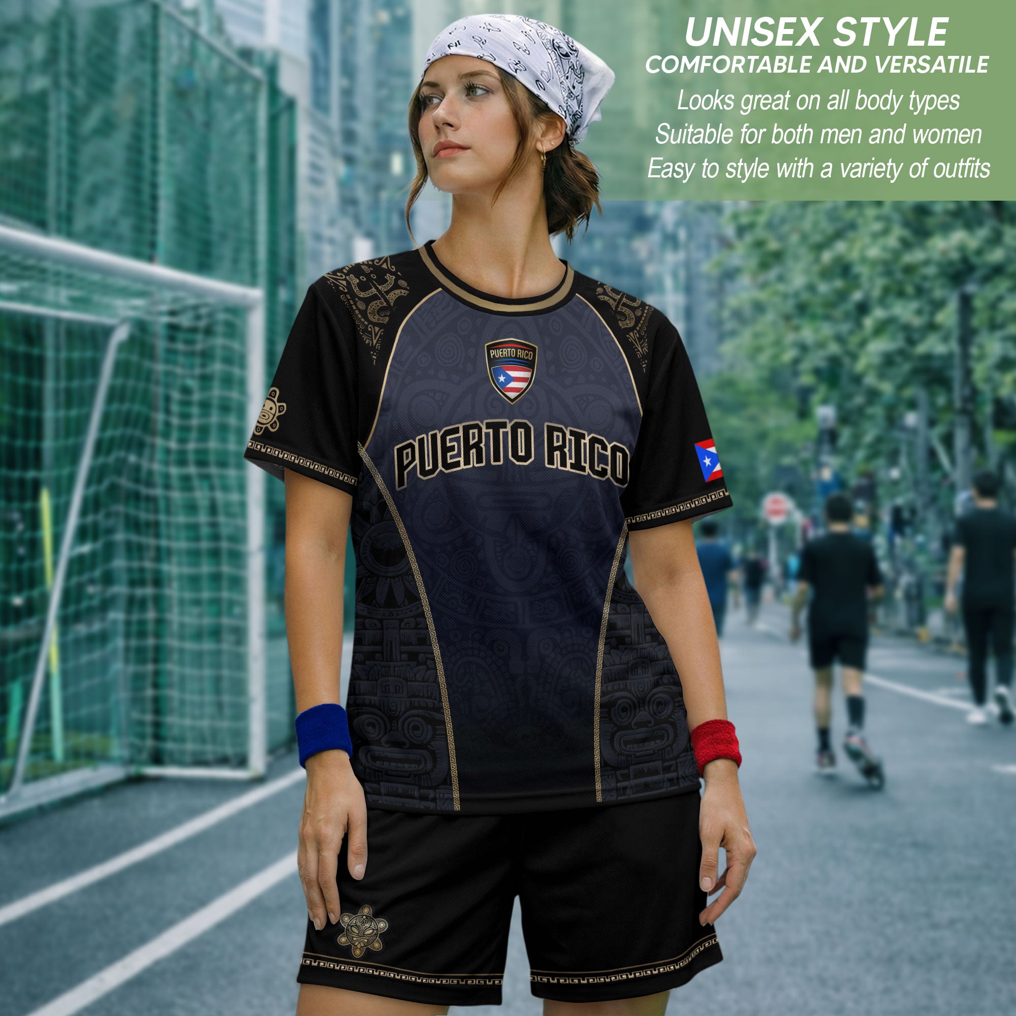 Puerto Rico Heritage Navy Gold Taino Graphic Pattern Coqui Pride Soccer Jersey