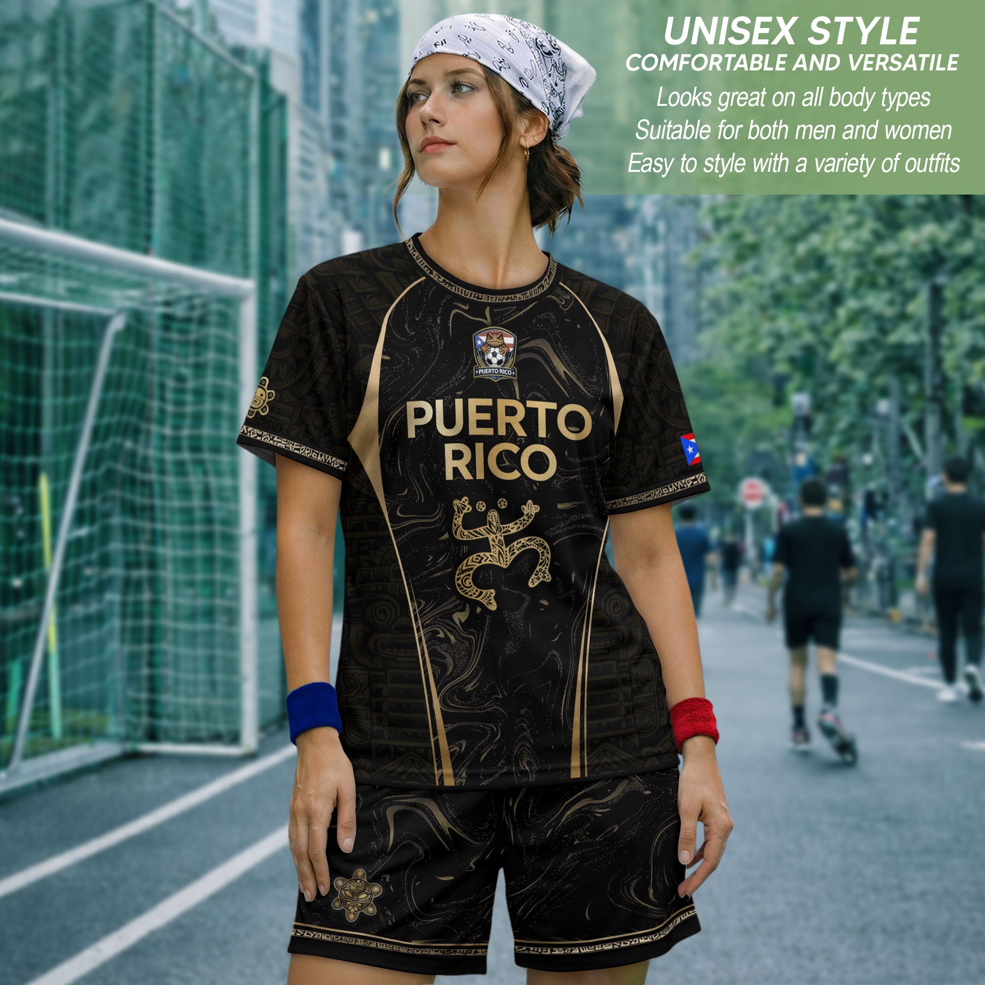 Puerto Rico Heritage Black Gold Coqui Taino Graphic Marble Pattern Pride Soccer Jersey