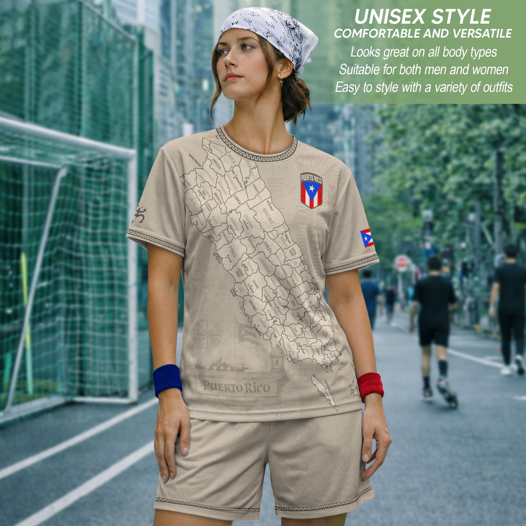 Puerto Rico Heritage Orgullo Boricua Beige Detailed Island Map Culture Soccer Jersey