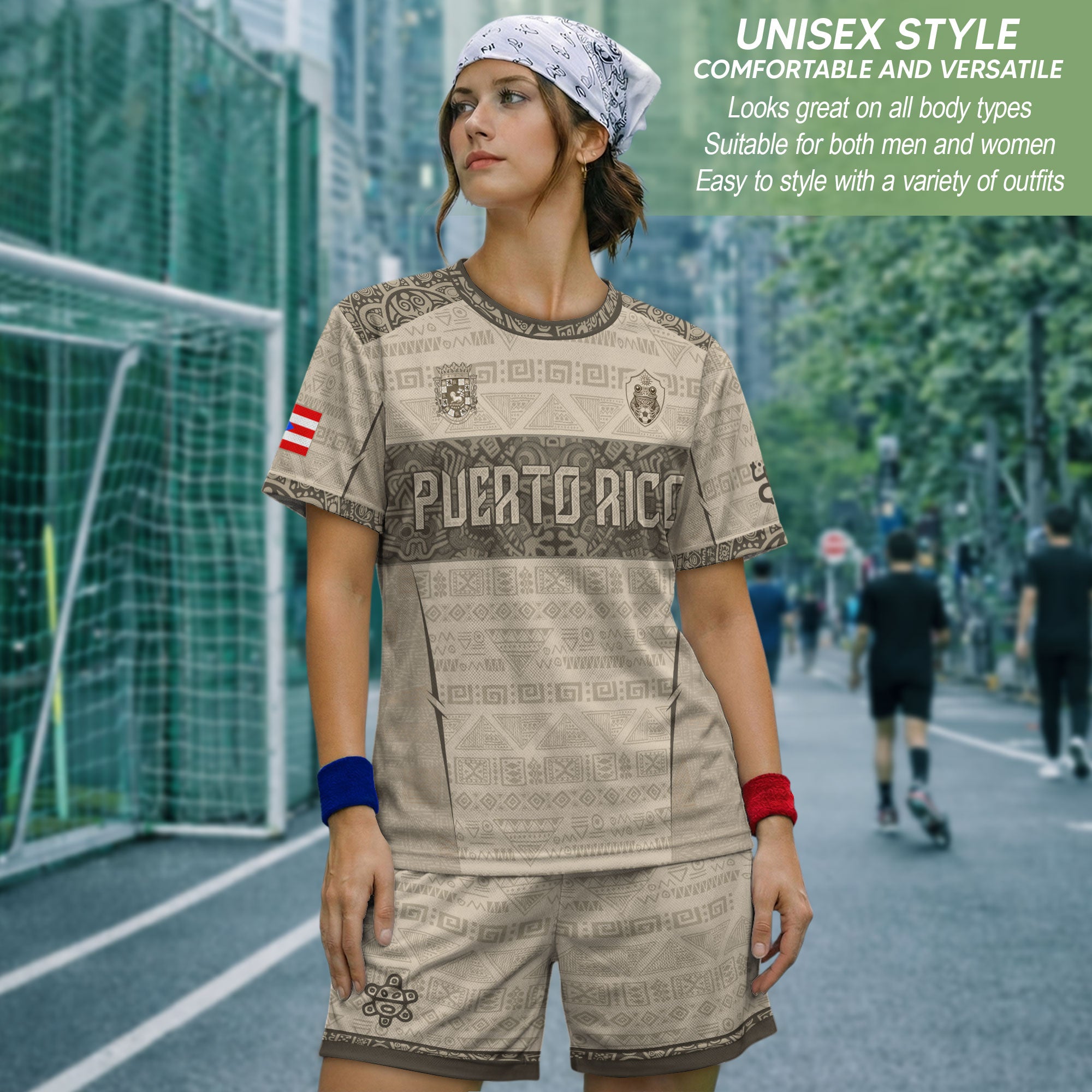 Puerto Rico Soccer Jersey Sandstone - Taino Sun Tribal Pattern - Beige Football Shirt
