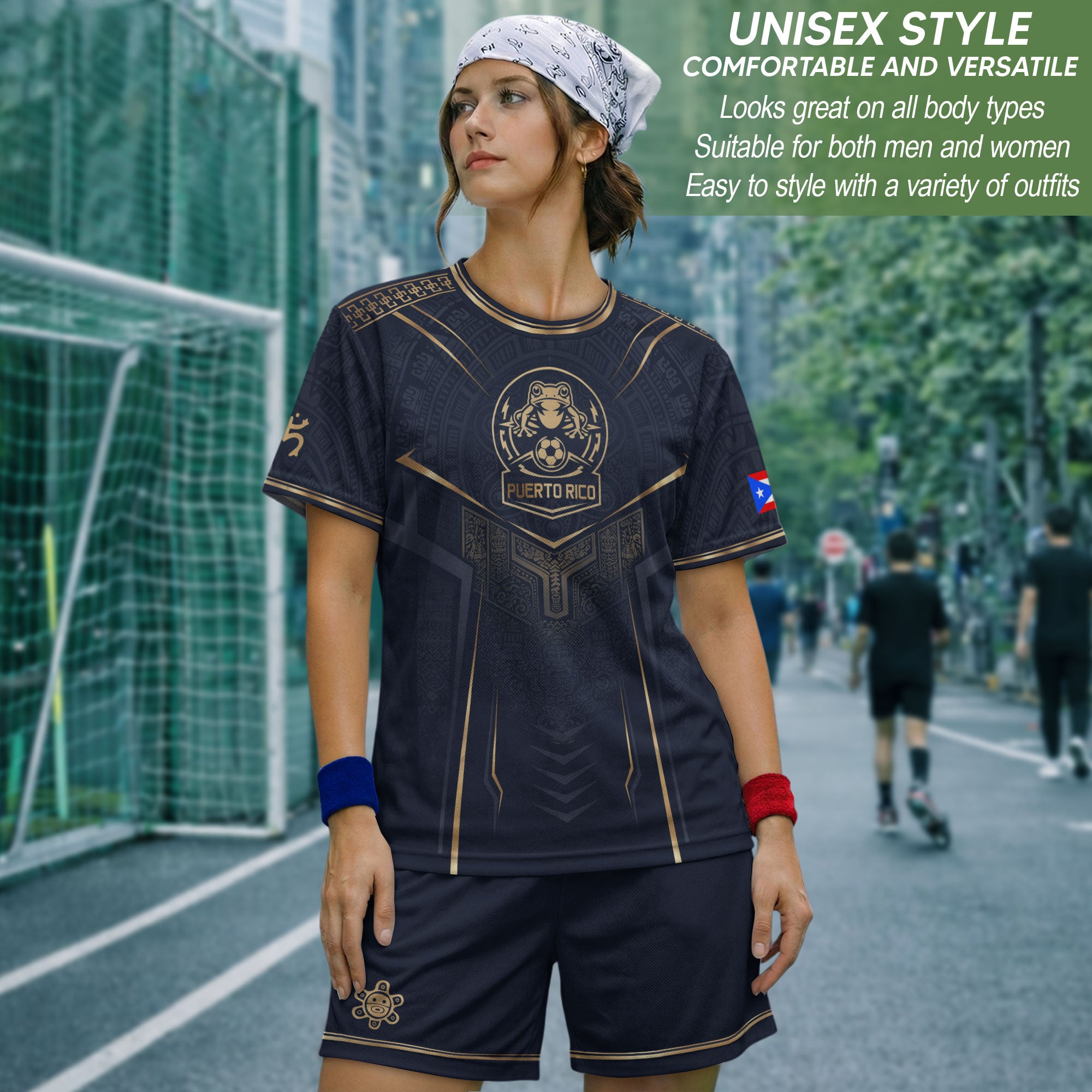 Puerto Rico Soccer Jersey - Navy Gold Taino Coqui Frog Crest Heritage Football Shirt
