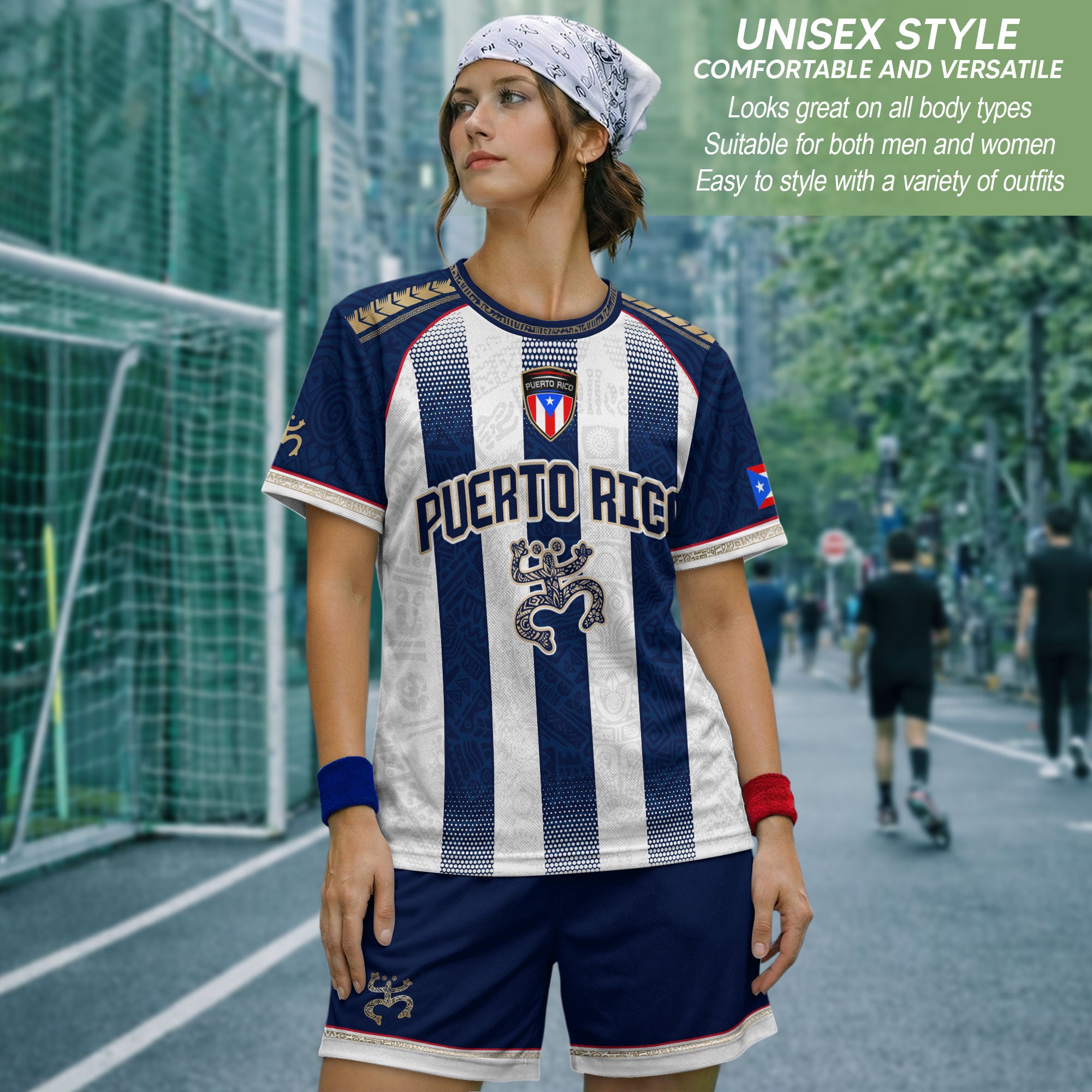 Puerto Rico Soccer Jersey Shirt Blue White Striped Boricua Football Fan Jersey Unisex