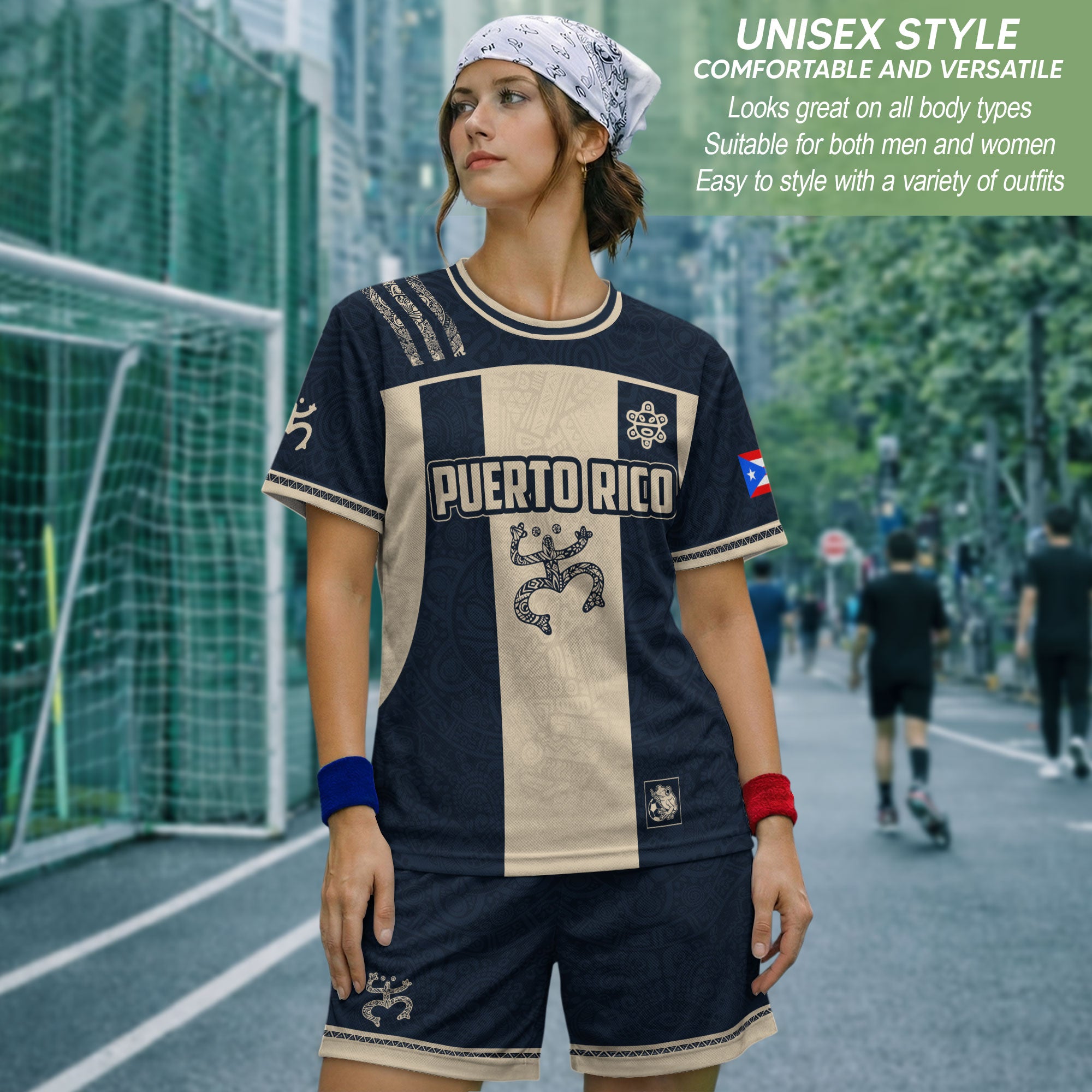 Puerto Rico Soccer Jersey Navy Beige Taino Coqui Flag PR Football Shirt Heritage Gift