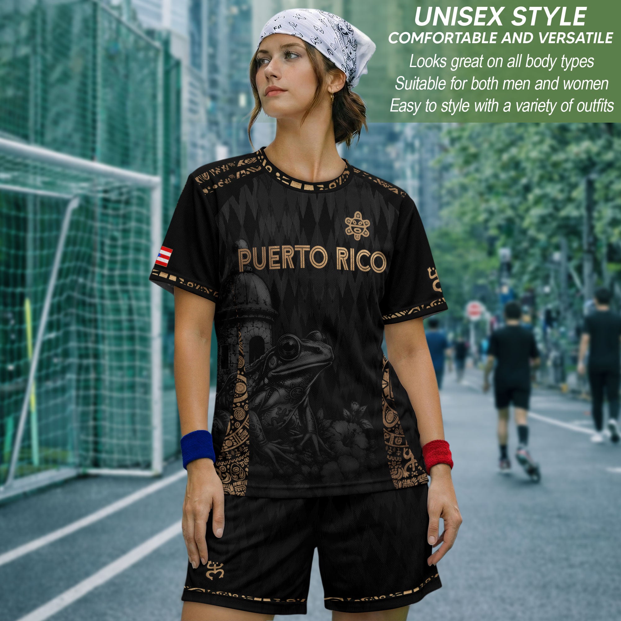 Camiseta de fútbol con máscara taína boricua azul marino de Puerto Rico, bandera tribal, orgullo nacional