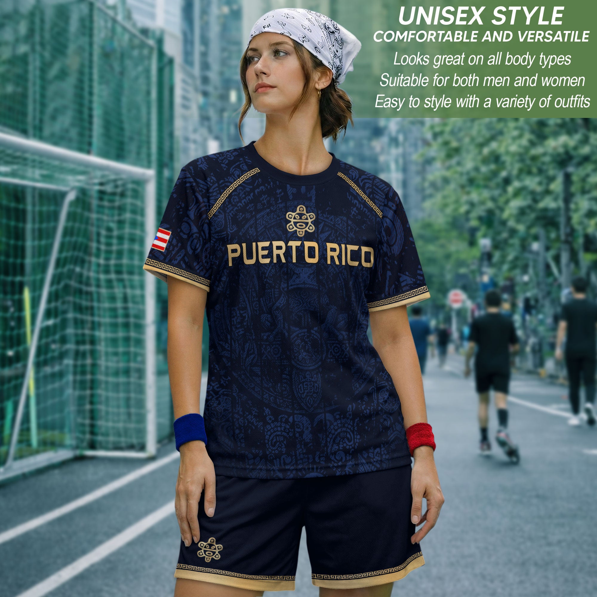 Navy Puerto Rico Soccer Jersey Taino Sea Turtle Tribal Art Pride Men Graphic Tee