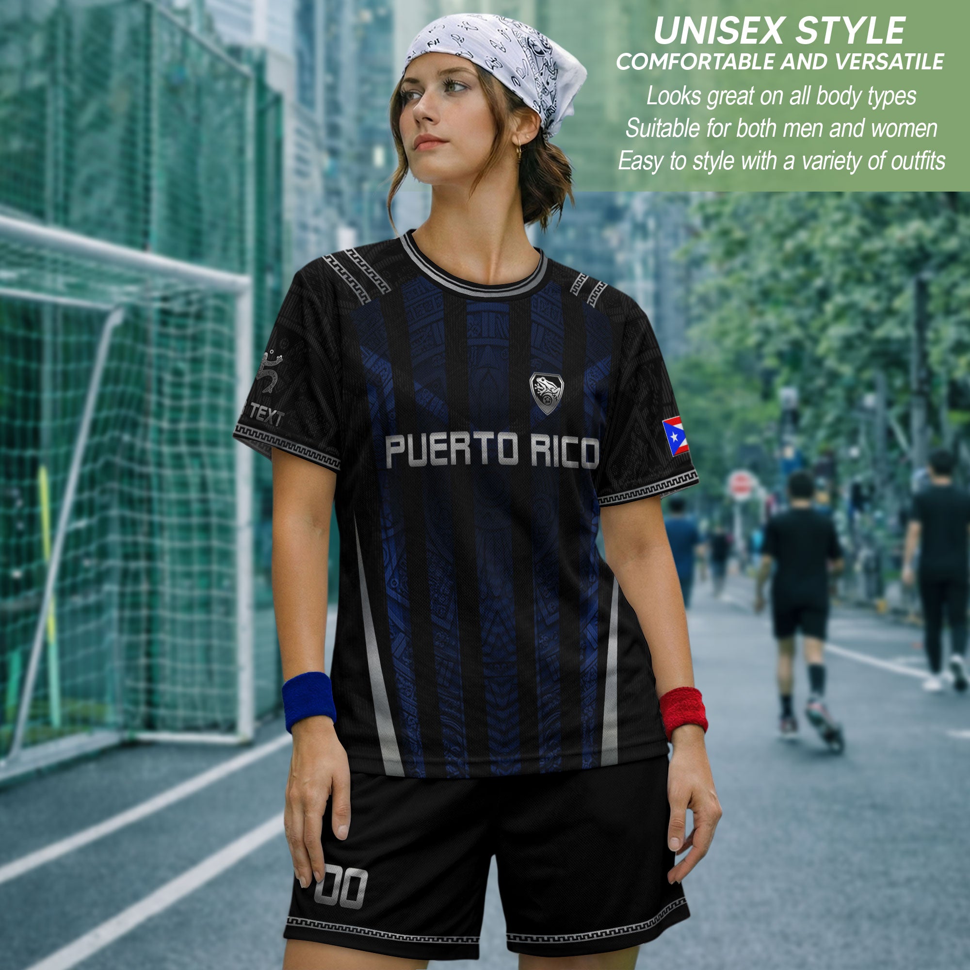 Custom Puerto Rico Soccer Jersey Navy Silver Taino Tribal Football Shirt
