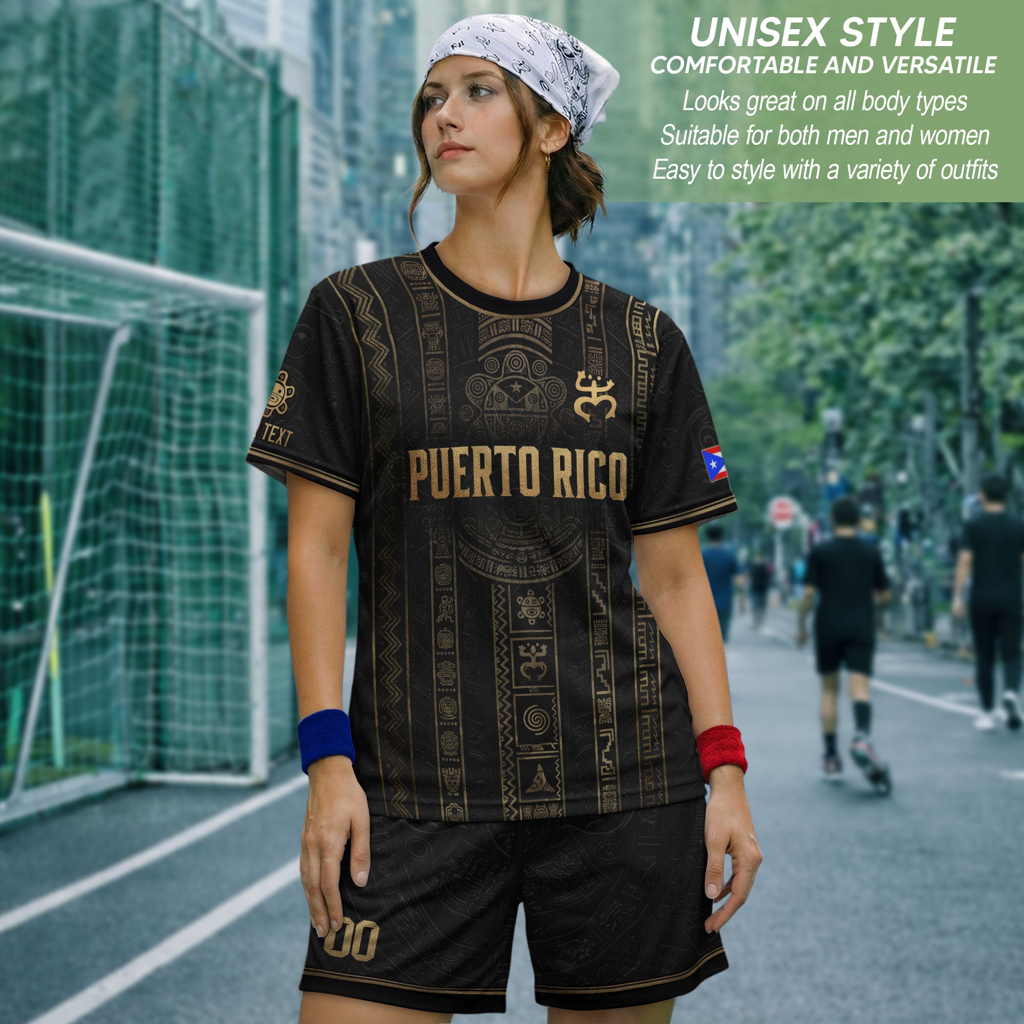 Puerto Rico Soccer Jersey Taino Petroglyph Black Gold Personalized Football Shirt