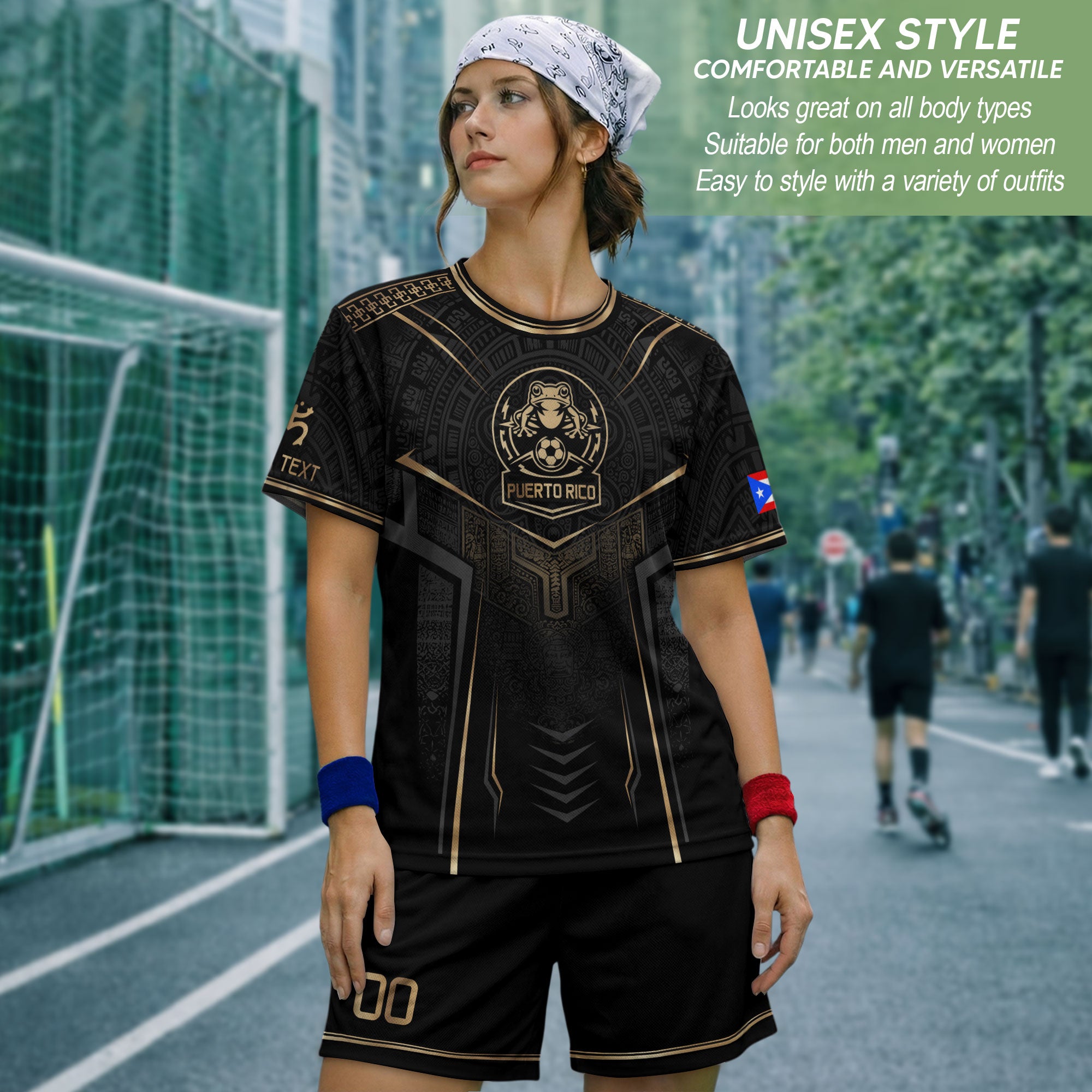 Custom Black Puerto Rico Soccer Jersey Taino Coqui Gold Frog Football Shirt