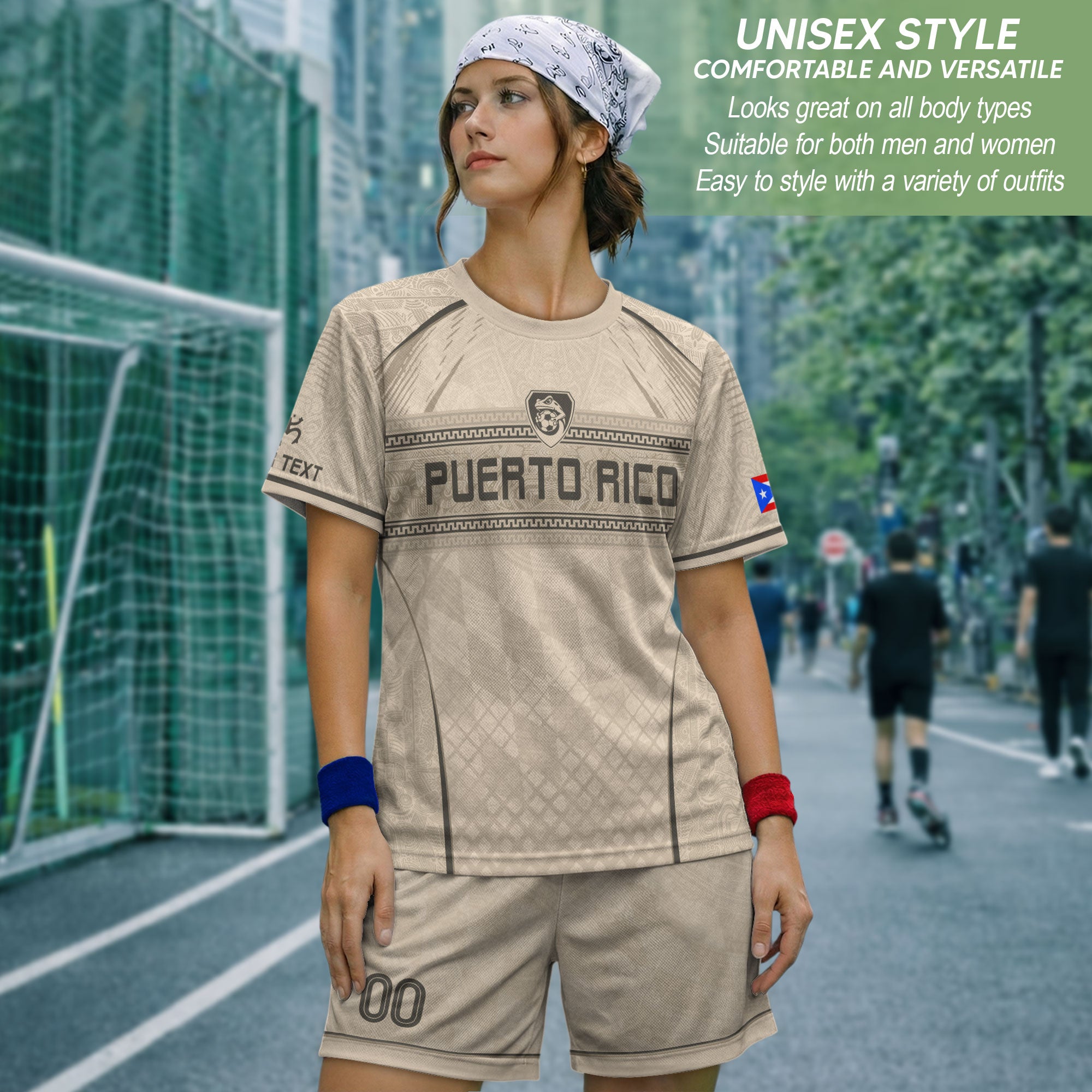 Personalized Beige Puerto Rico Soccer Jersey Taino Pattern Football Shirt