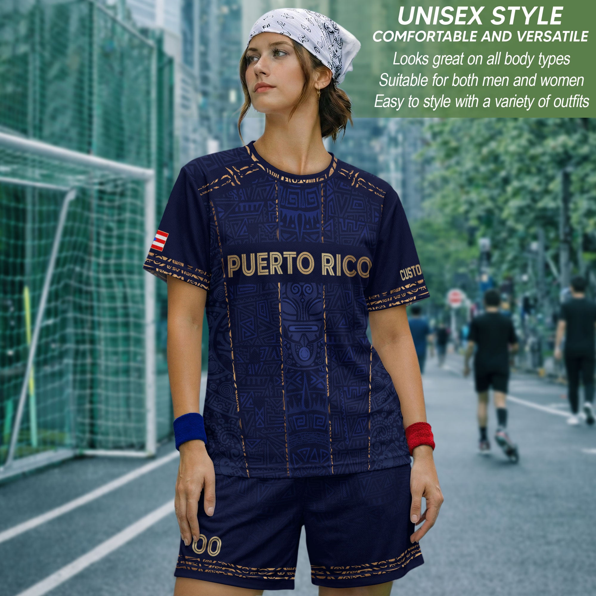 Custom Puerto Rico Soccer Jersey Navy Gold Taino Symbols Boricua Pride