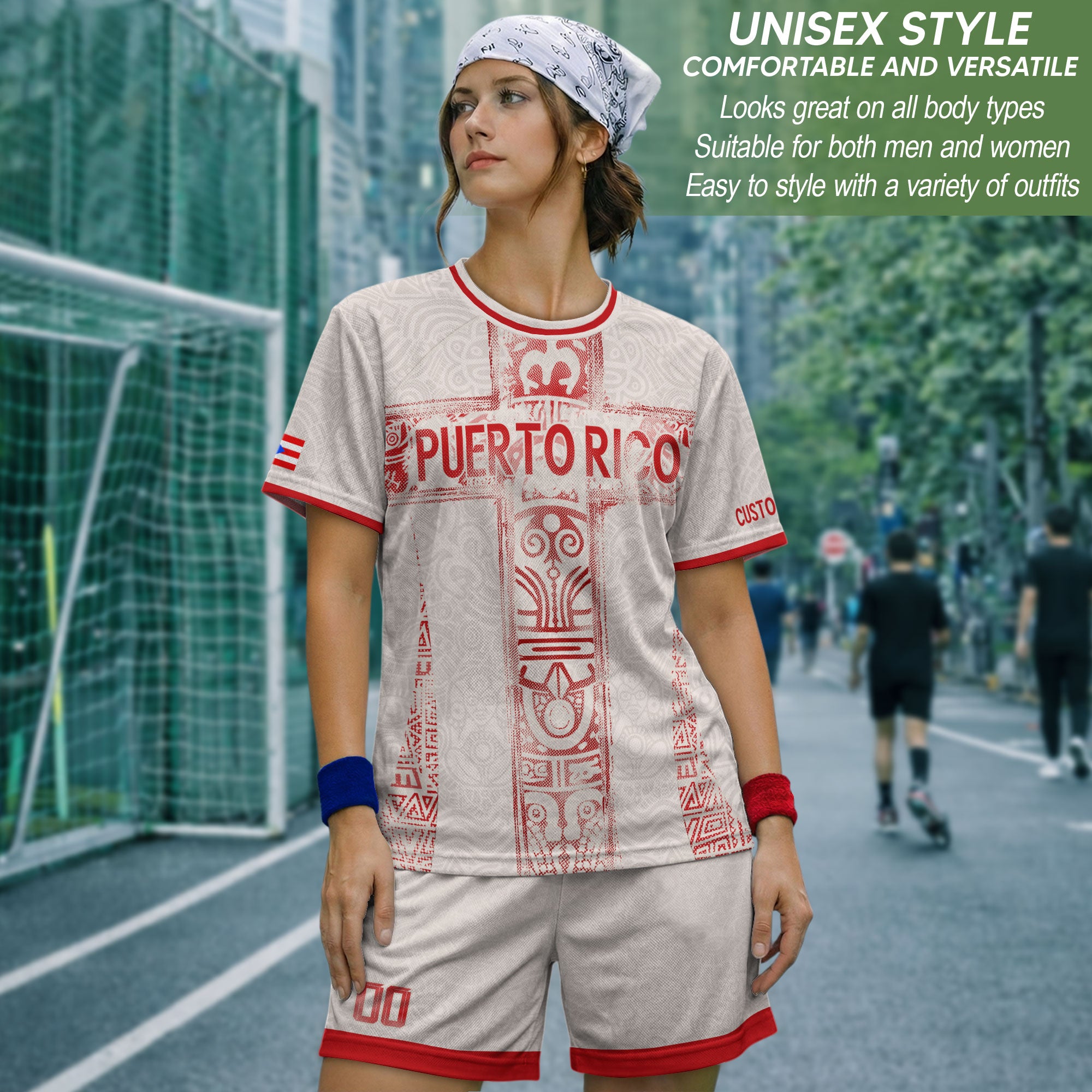 Custom Puerto Rico Soccer Jersey Beige Red – Puerto Rico Shirt, Jersey Men & Women, Puerto Rican T-Shirt