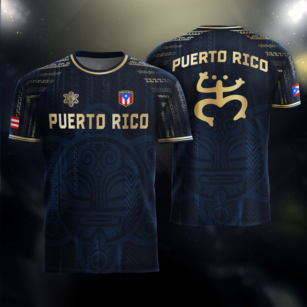 Puerto Rico Navy Gold Coqui Frog Taino Sun National Heritage Boricua Soccer Jersey