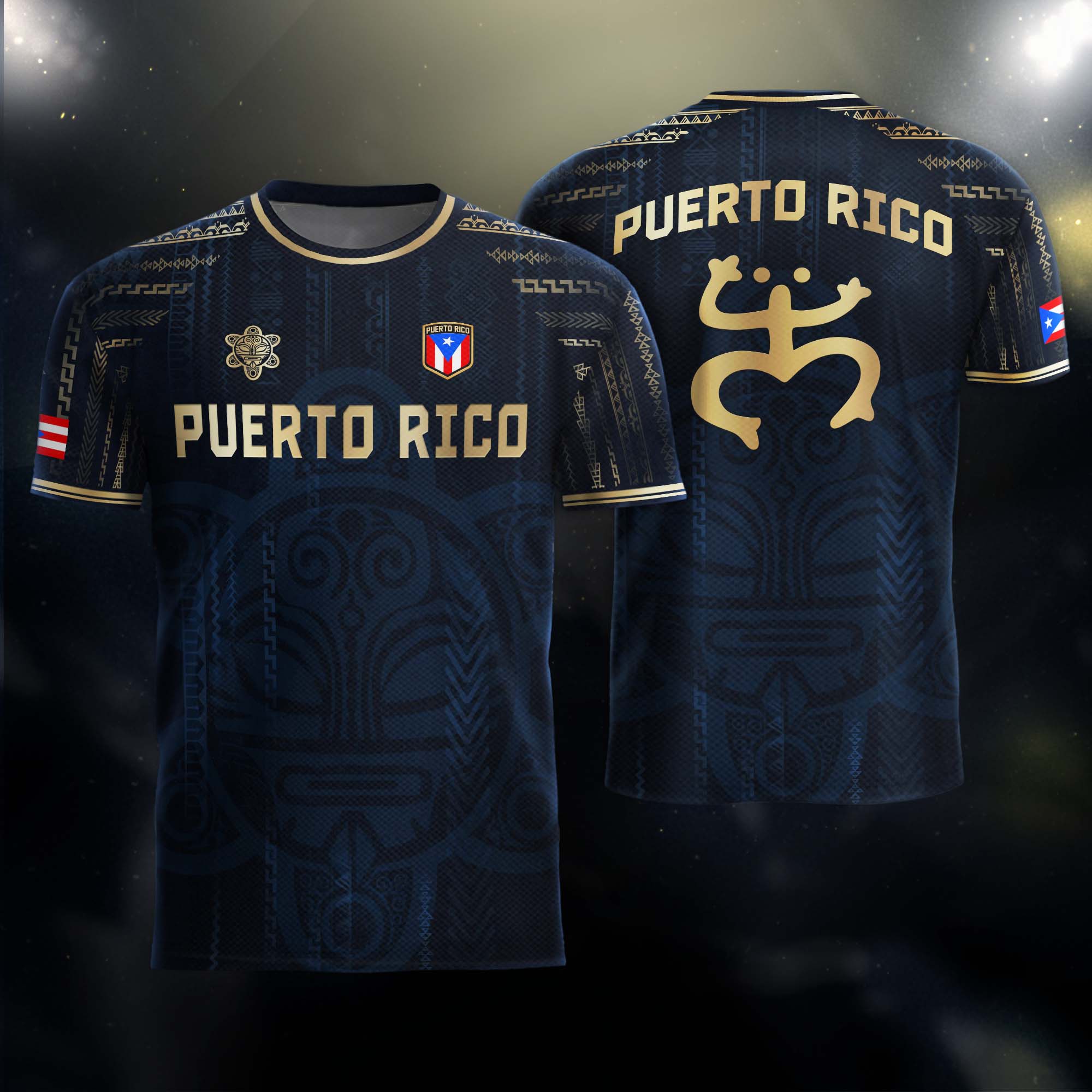 Puerto Rico Navy Gold Coqui Frog Taino Sun National Heritage Boricua Camiseta de fútbol