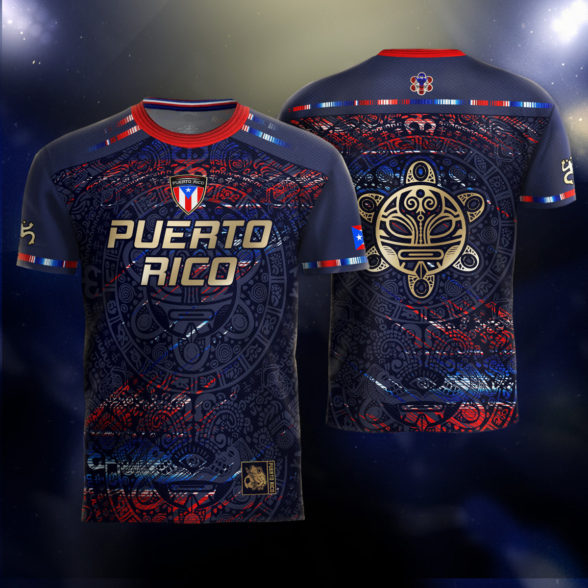 Puerto Rico Navy Red Blue Taino Sun National Heritage Boricua Pride Soccer Jersey