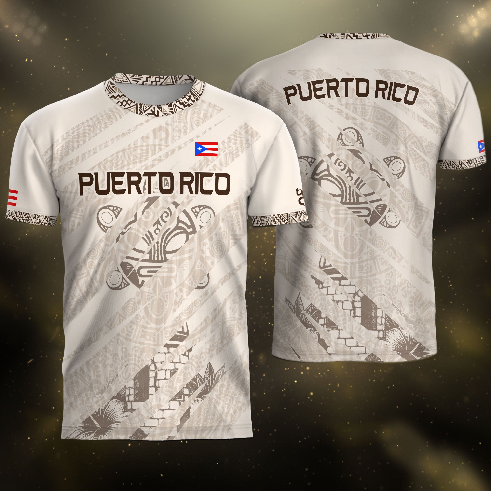 Puerto Rico Taino Coqui Jersey - White Heritage Boricua Tribal Print Performance Shirt