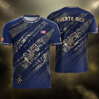 Taino Sun Navy Gold Puerto Rico Soccer Jersey for Men and Women, Boricua Apparel, Best Puerto Rico Jersey with Puerto Rico Shirt Style, Northryn Co.