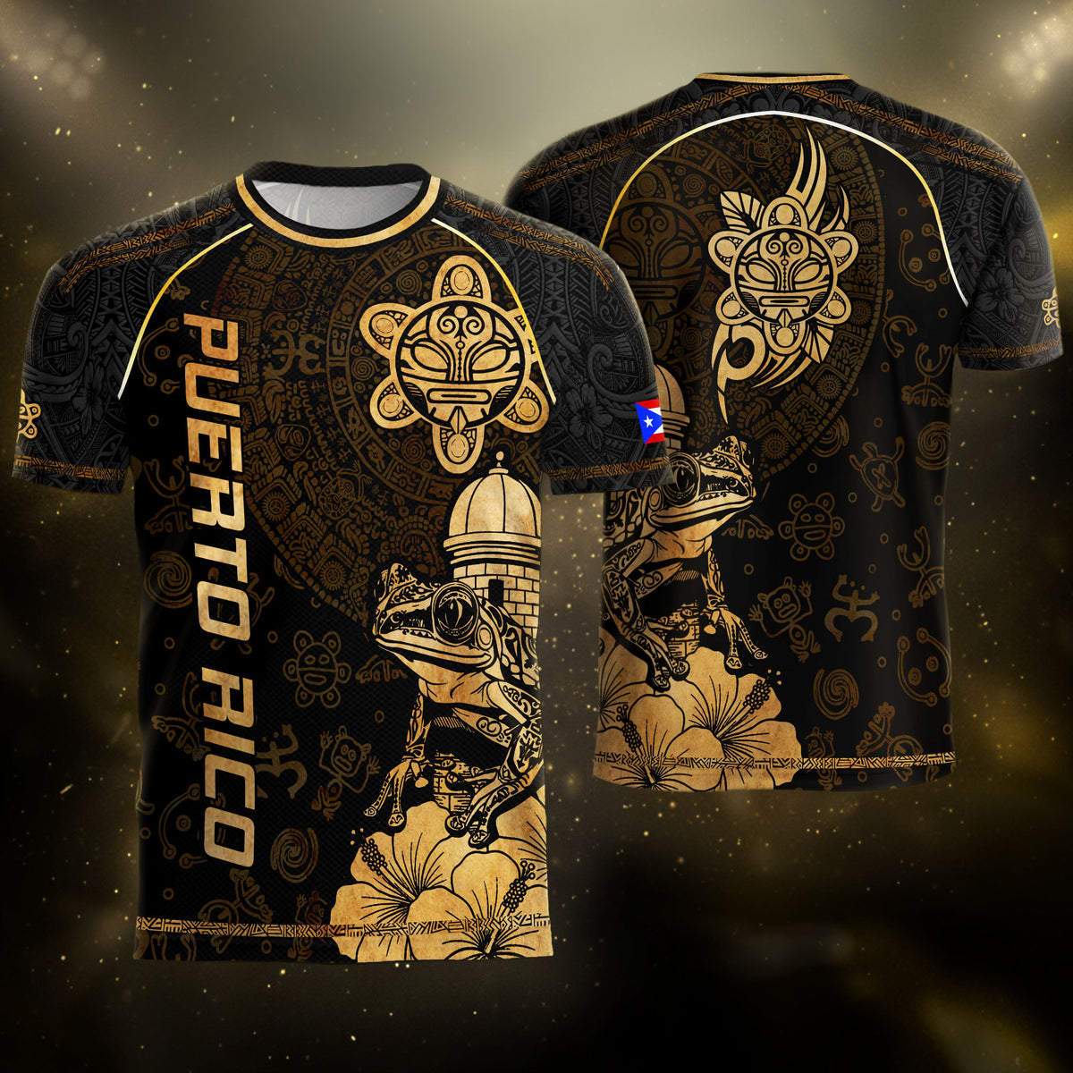 Puerto Rico Black Gold Coqui Frog Garita Flower National Heritage Boricua Soccer Jersey