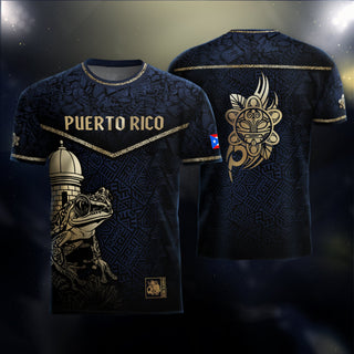 Puerto Rico Soccer Jersey in Navy Gold for Men and Women, Coqui Frog Garita Taino Sun National, Puerto Rico Shirt and Puerto Rico Jersey, Northryn Co.