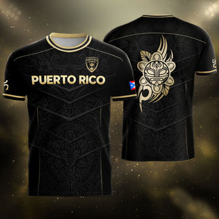 Puerto Rico Soccer Jersey in Black Gold for Men and Women, Design with Lion Symbol & Flag, Top Puerto Rico Shirt and Puerto Rico Jersey, Northryn Co.