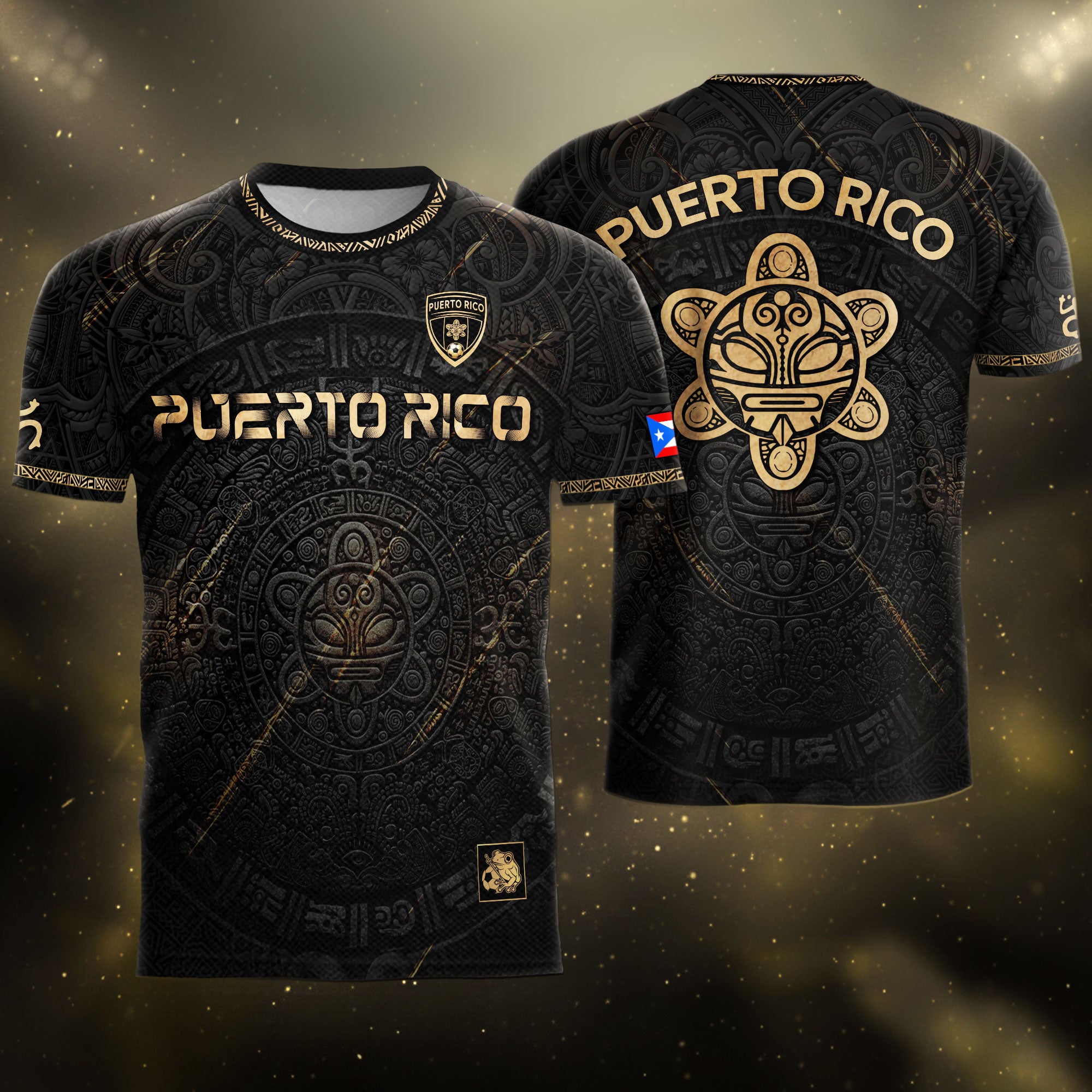Puerto Rico Football Black Gold Shirt Taino Culture Gold Edition Soccer Jersey