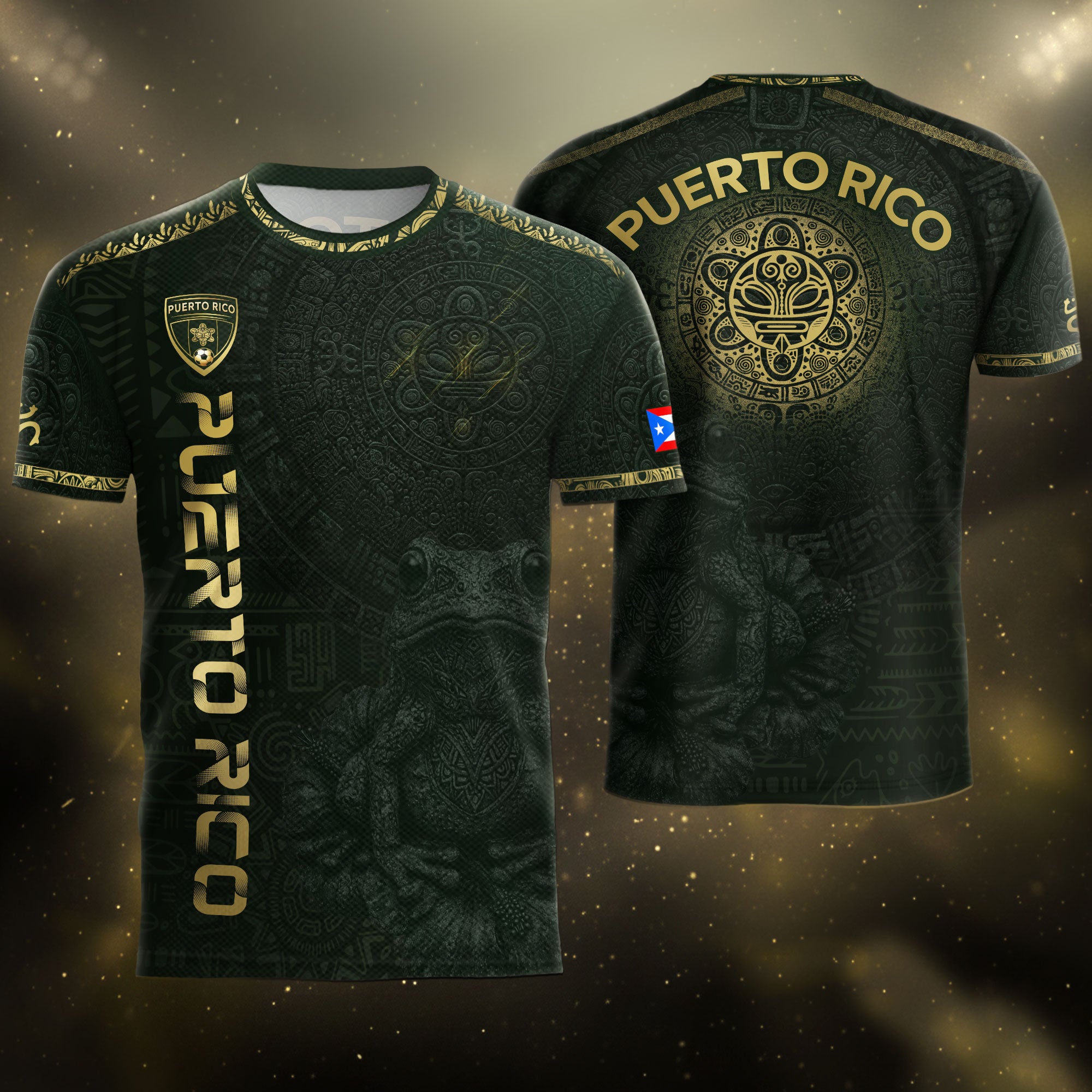 Puerto Rico Soccer Jersey Green Gold Coqui Frog Taino Sun Heritage Football Shirt
