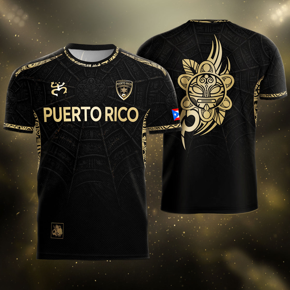 Puerto Rico Soccer Jersey Black Gold Taino Sun Heritage Football Shirt