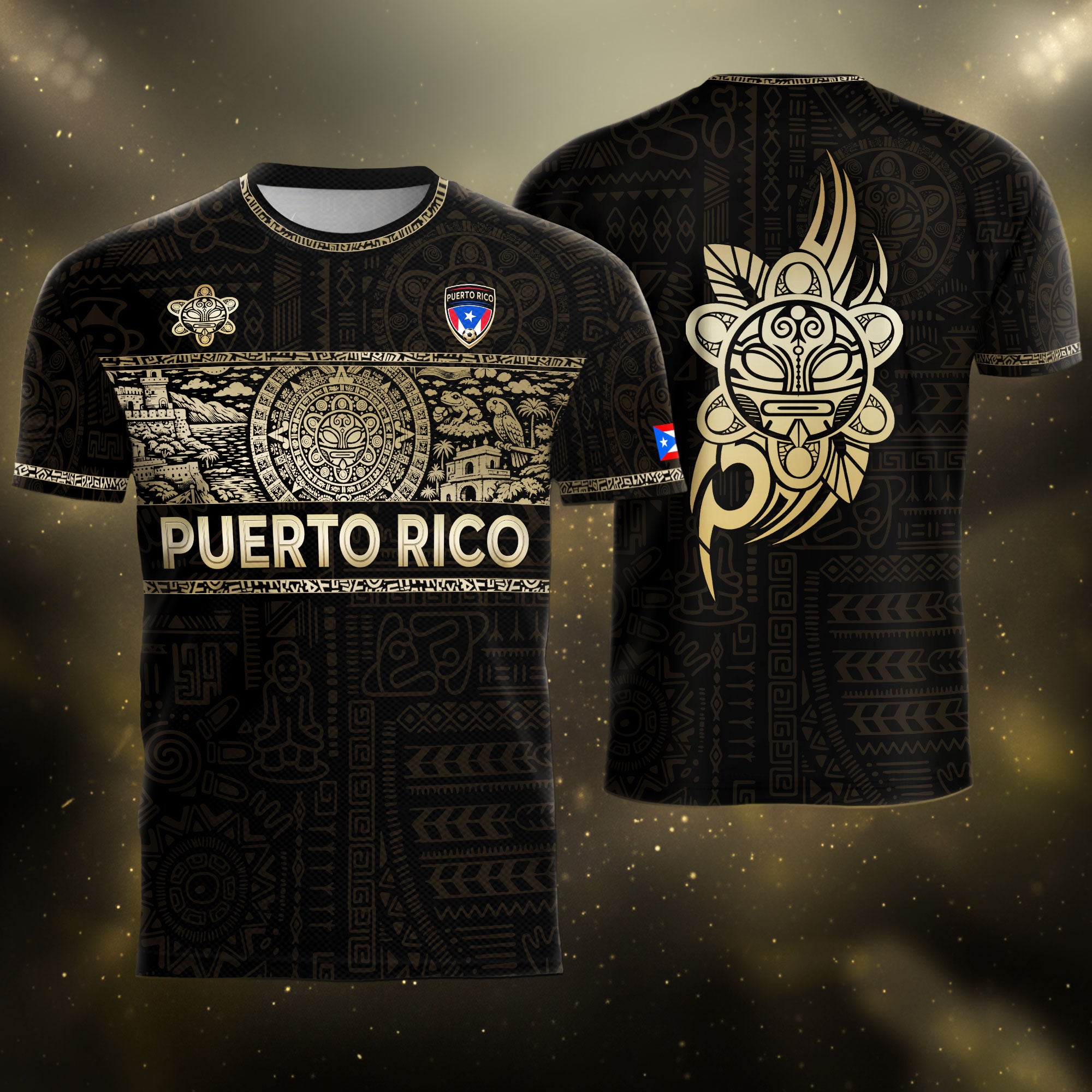 Puerto Rico Soccer Jersey - Black Taino Culture Heritage Gold Edition Football Shirt