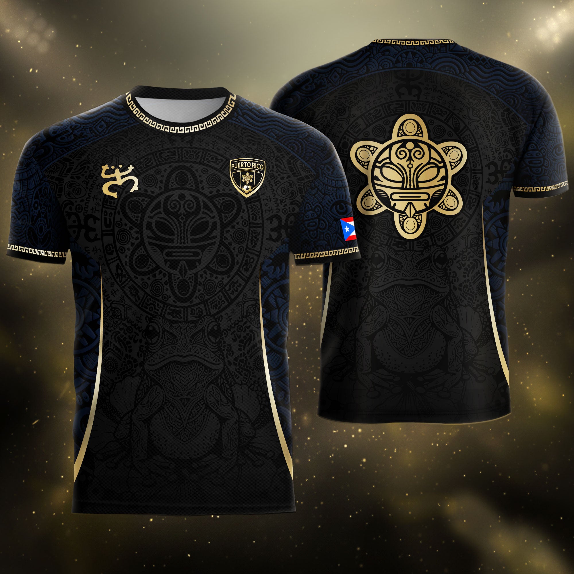 Puerto Rico Soccer Jersey - Elite Navy Gold Taino Symbol Boricua Heritage Apparel