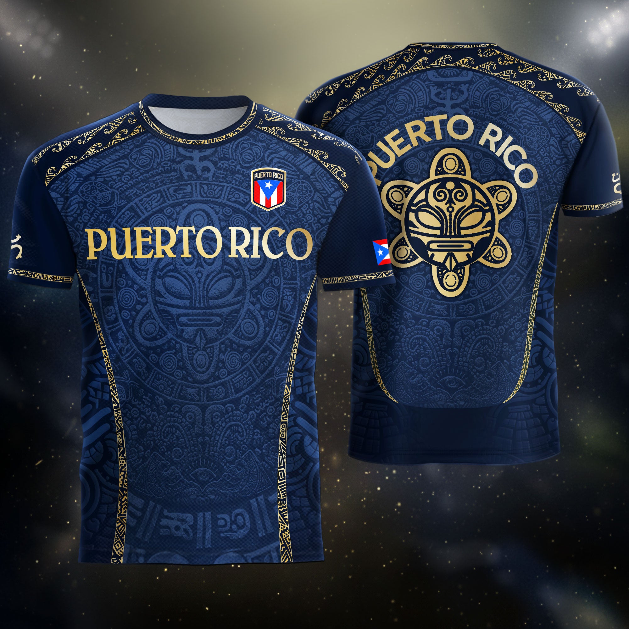 Puerto Rico Soccer Jersey - Navy and Gold Taino Sun Heritage Football Shirt