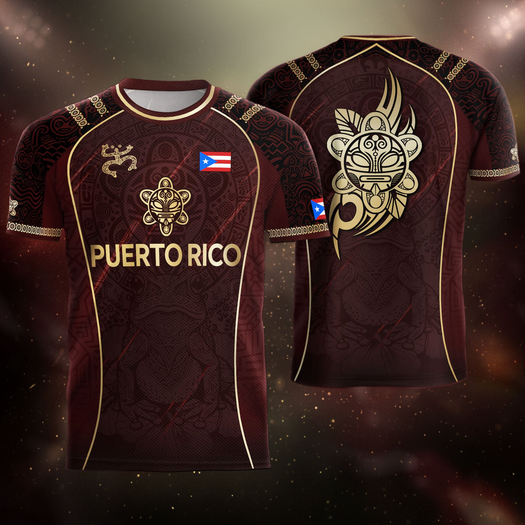 Puerto Rico Soccer Jersey - Maroon Taino Art Coqui Frog Boricua Pride Shirt