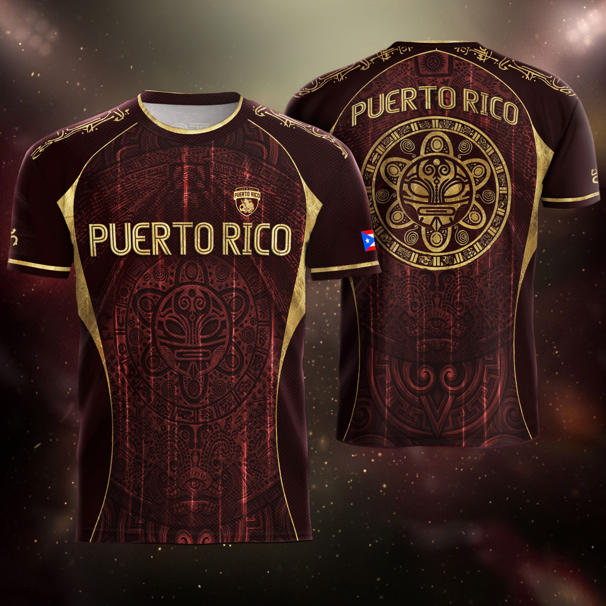 Puerto Rico Soccer Jersey - Elite Maroon Gold Edition Taino Symbol Training Heritage Shirt