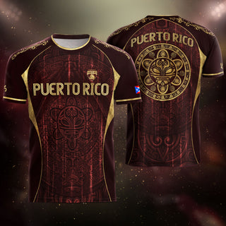 Taino Symbol Maroon Gold Puerto Rico Soccer Jersey for Men and Women, Elite Edition Training, Puerto Rico Shirt and Puerto Rico Jersey, Northryn Co.