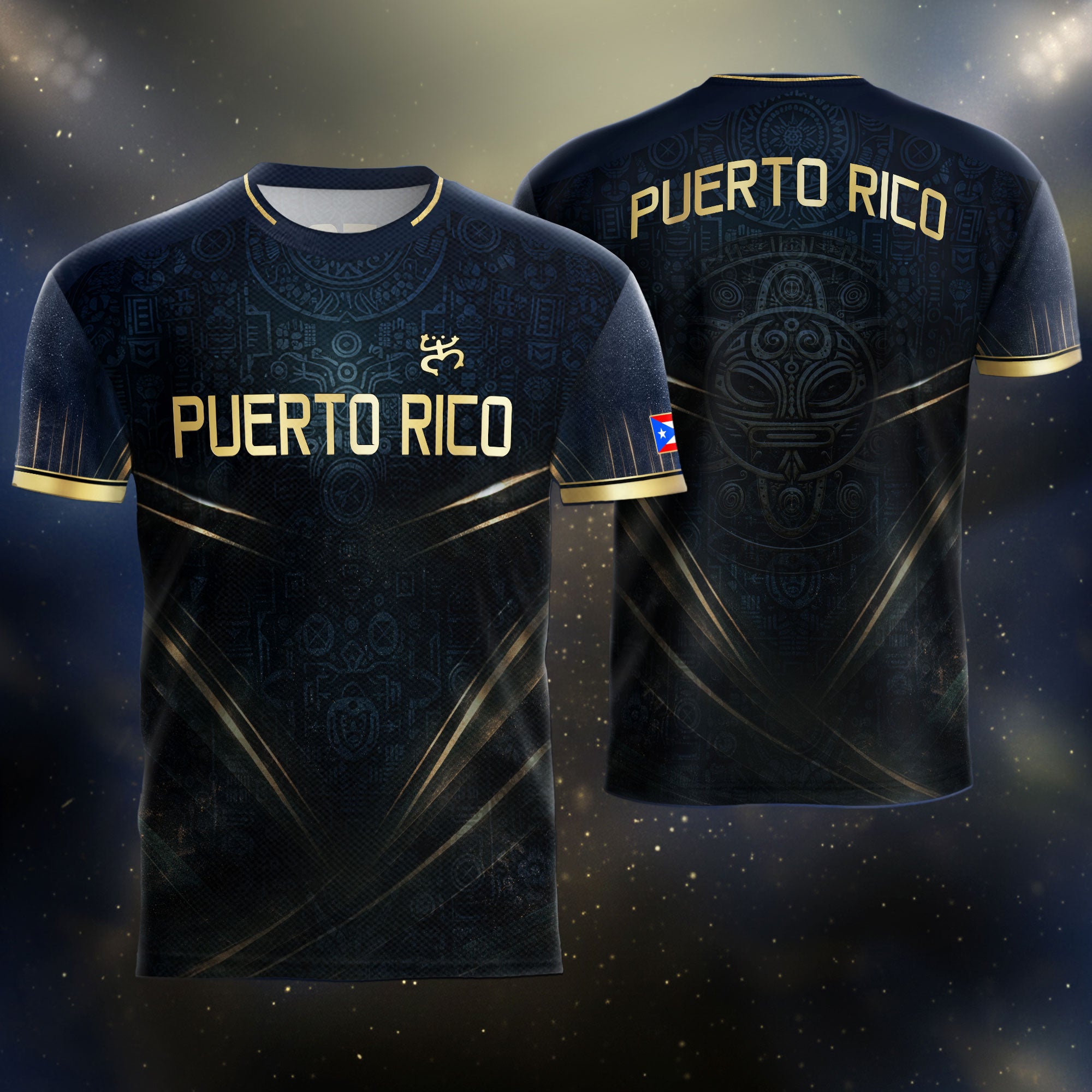 Puerto Rico Soccer Jersey - Elite Navy Gold V-Line Taino Heritage Sportswear