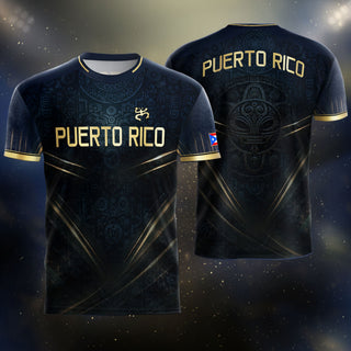 Elite Navy Gold Puerto Rico Soccer Jersey for Men and Women, V-Line Taino Heritage, Bold Puerto Rico Shirt for Puerto Rico Jersey Looks, Northryn Co.