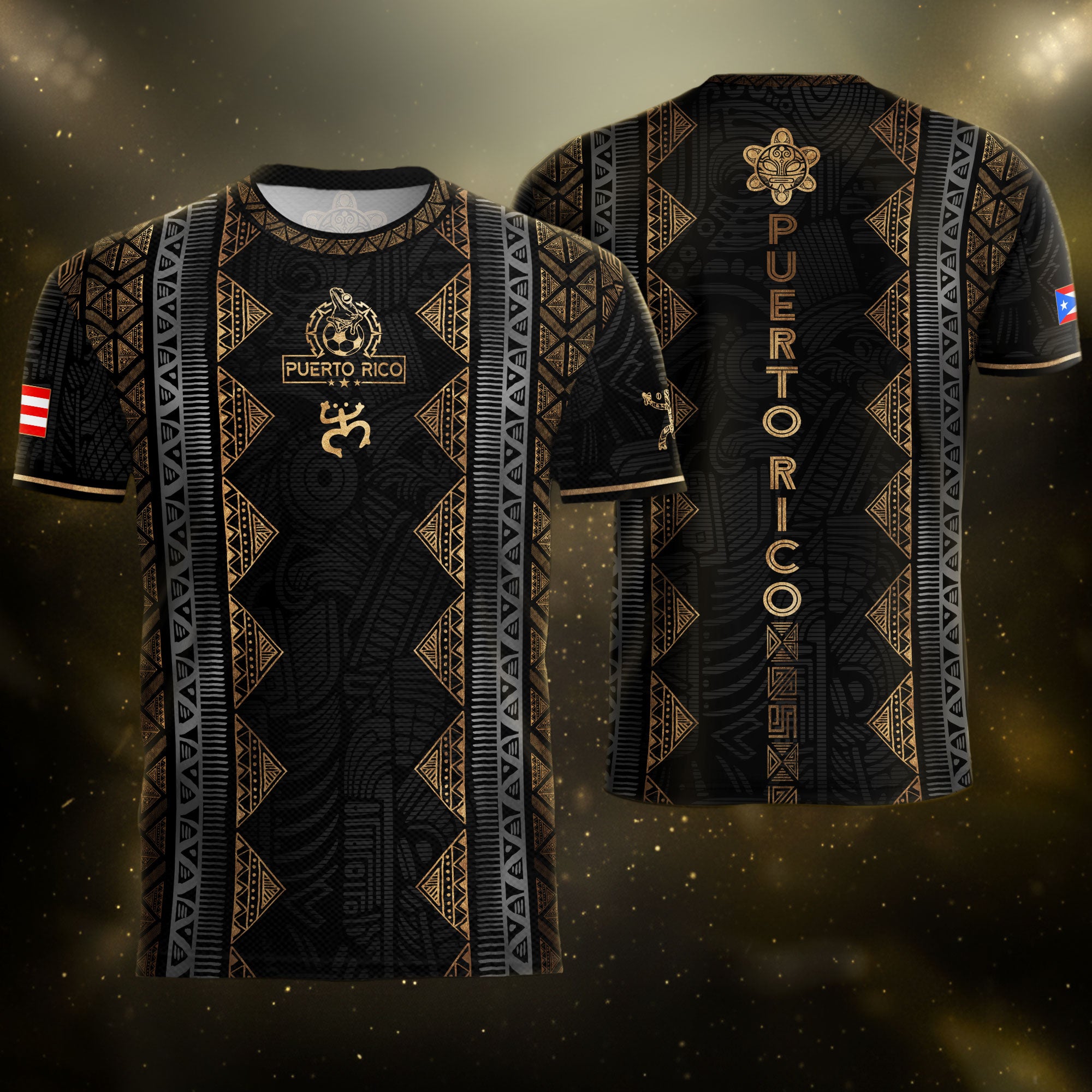 Black Puerto Rico Soccer Jersey - Vertical Taino Tribal Stripe Coqui Heritage Shirt