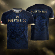 Taino Sun Navy Gold Puerto Rico Soccer Jersey for Men and Women, Pattern National Pride Gear, Puerto Rico Shirt and Puerto Rico Jersey, Northryn Co.