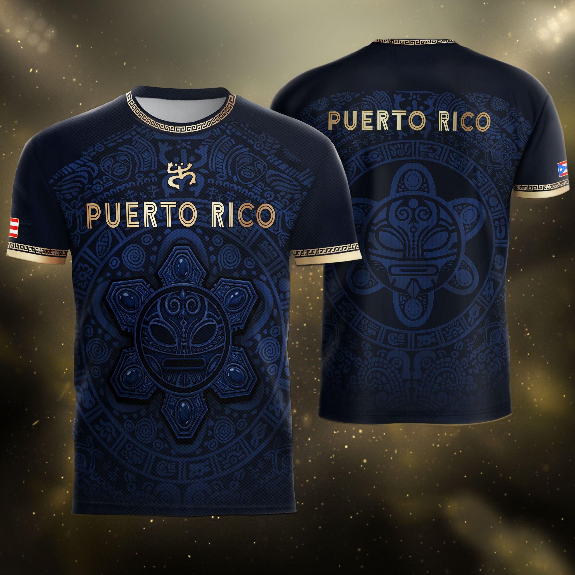 Puerto Rico Soccer Jersey Navy Gold Taino Sun Pattern National Pride Gear