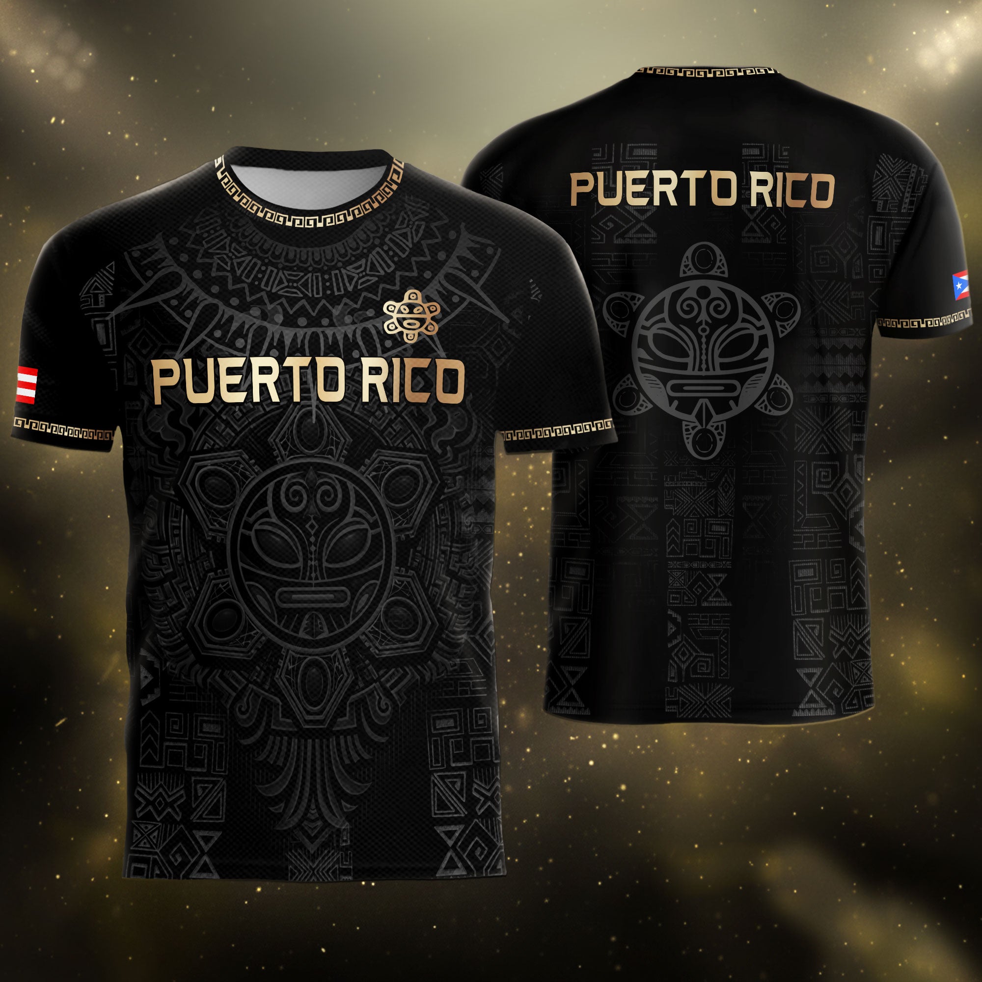 Camiseta de fútbol con máscara taína boricua azul marino de Puerto Rico, bandera tribal, orgullo nacional