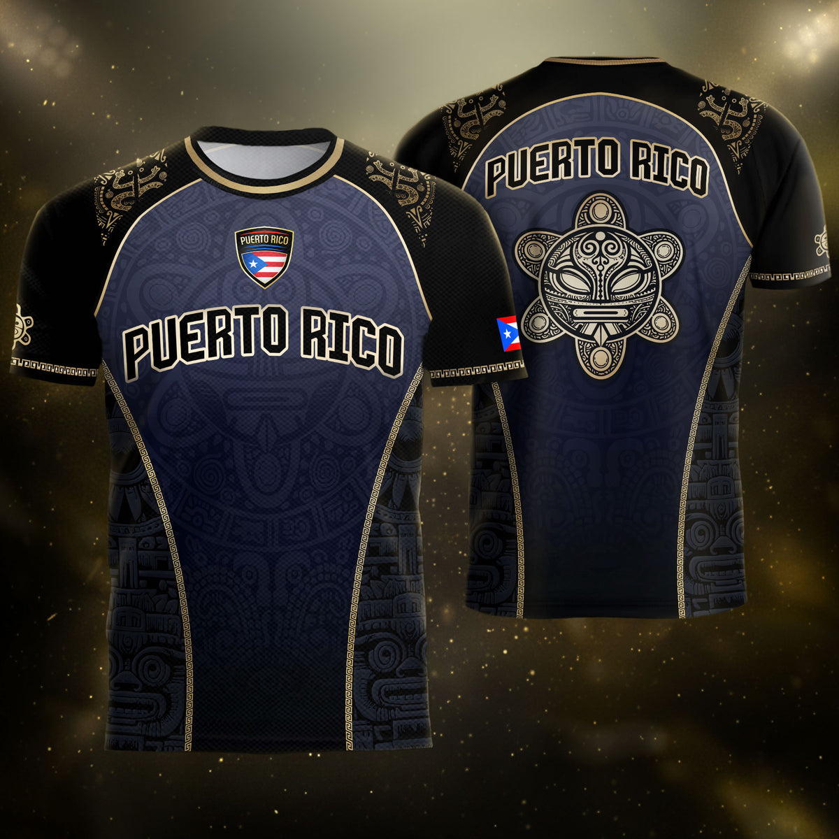 Puerto Rico Heritage Navy Gold Taino Graphic Pattern Coqui Pride Soccer Jersey