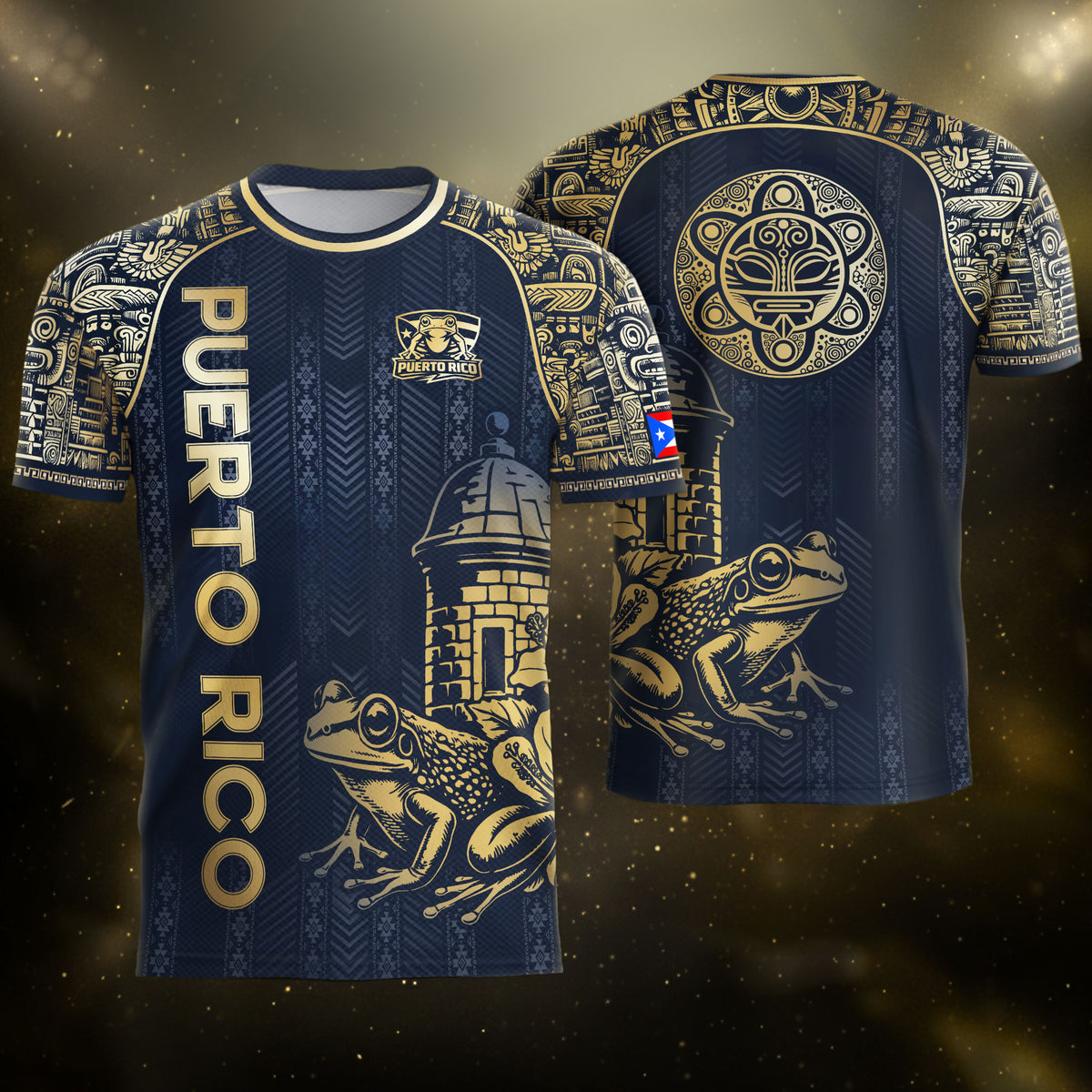 Puerto Rico Heritage Navy Gold Island Spirit Coqui Frog El Morro Graphic Pride Soccer Jersey