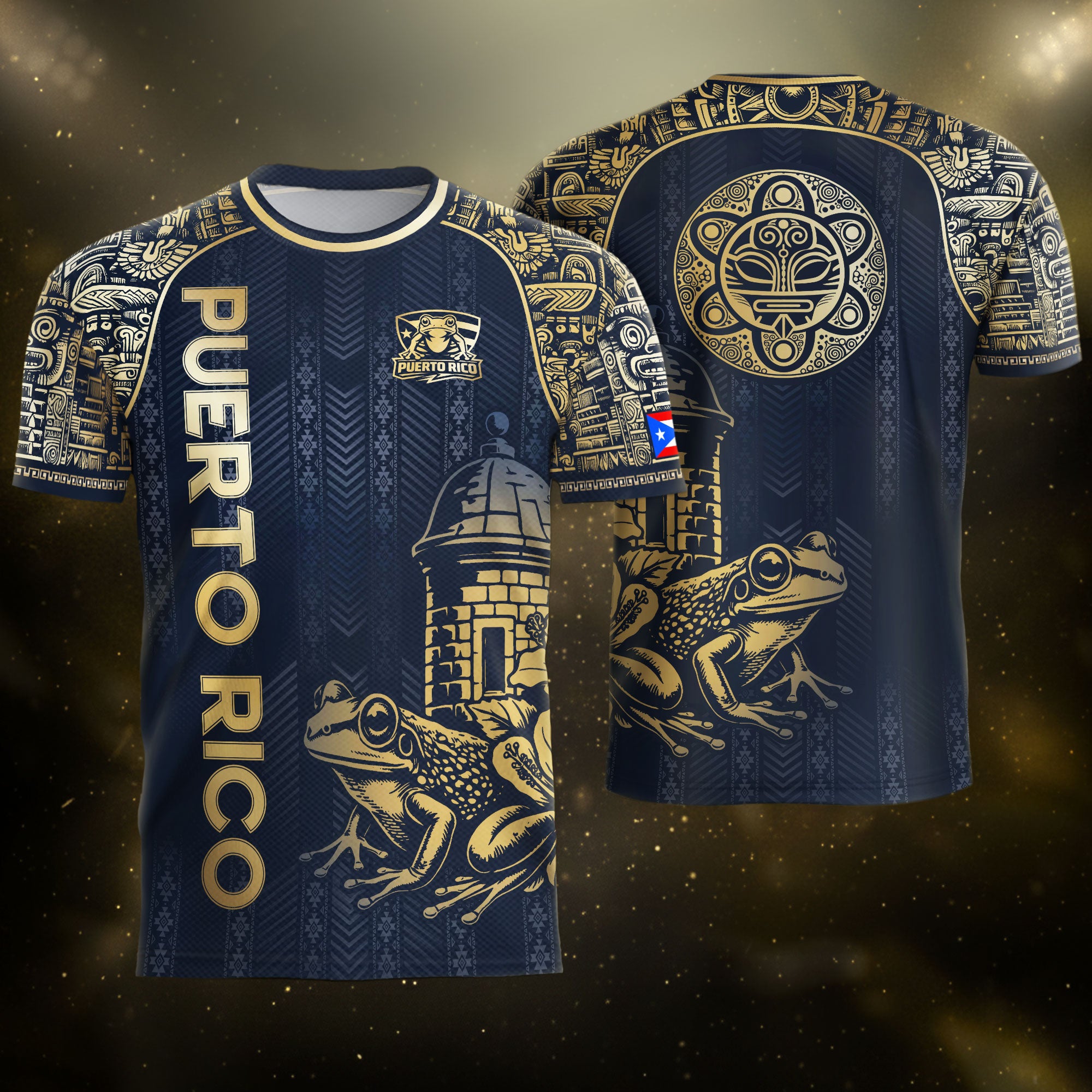 Puerto Rico Heritage Navy Gold Island Spirit Coqui Frog El Morro Graphic Pride Soccer Jersey