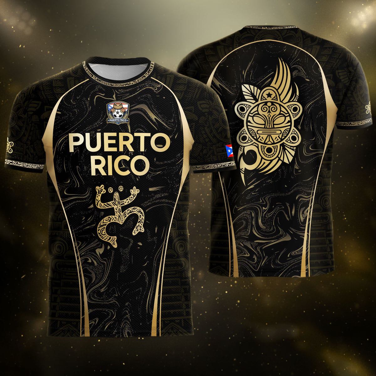 Puerto Rico Heritage Black Gold Coqui Taino Graphic Marble Pattern Pride Soccer Jersey