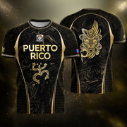 Heritage Black Gold Puerto Rico Soccer Jersey for Men and Women, Coqui Taino Marble Pattern, Puerto Rico Shirt and Puerto Rico Jersey, Northryn Co.